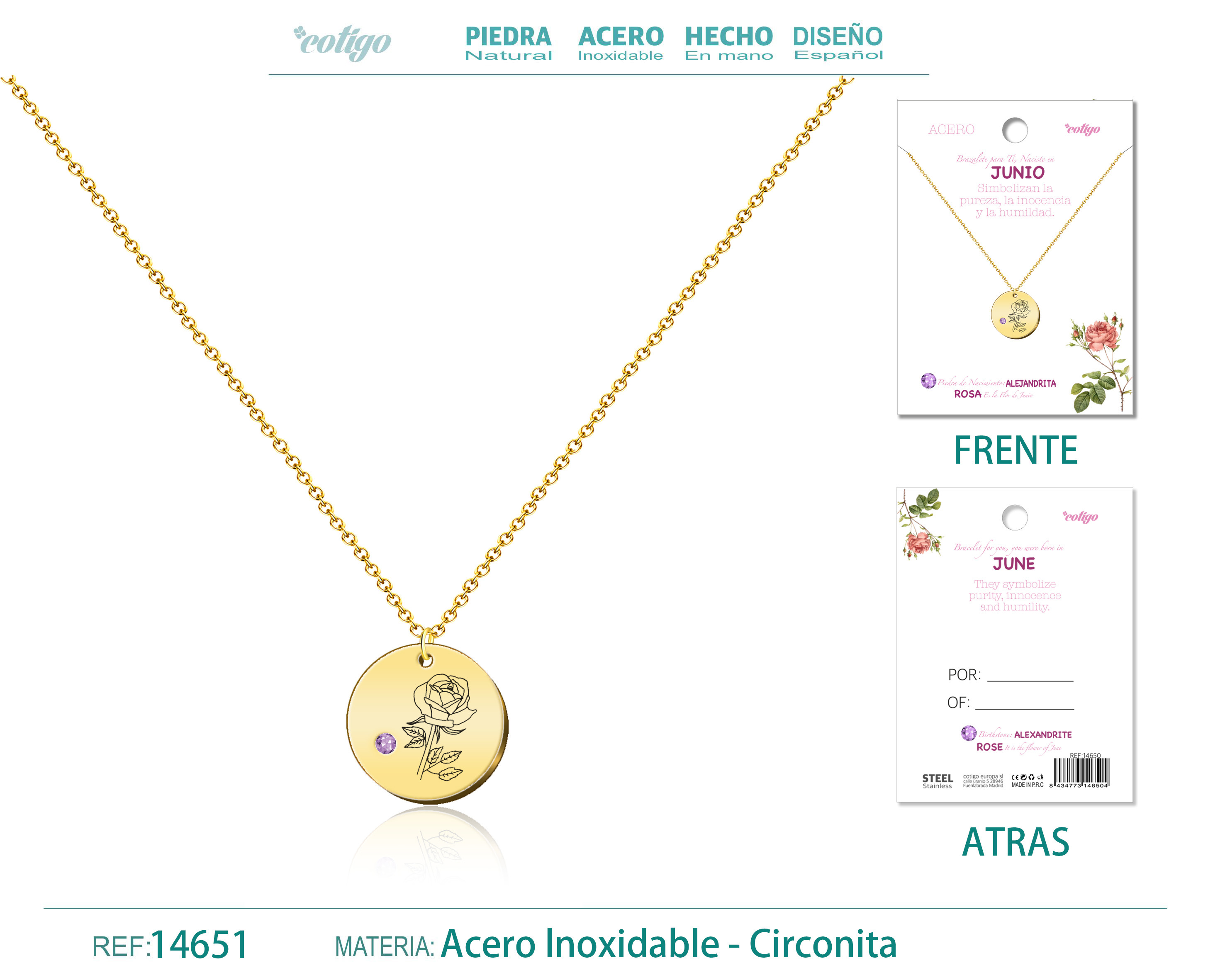 Collar Acero para Nacimiento de Junio Dorado