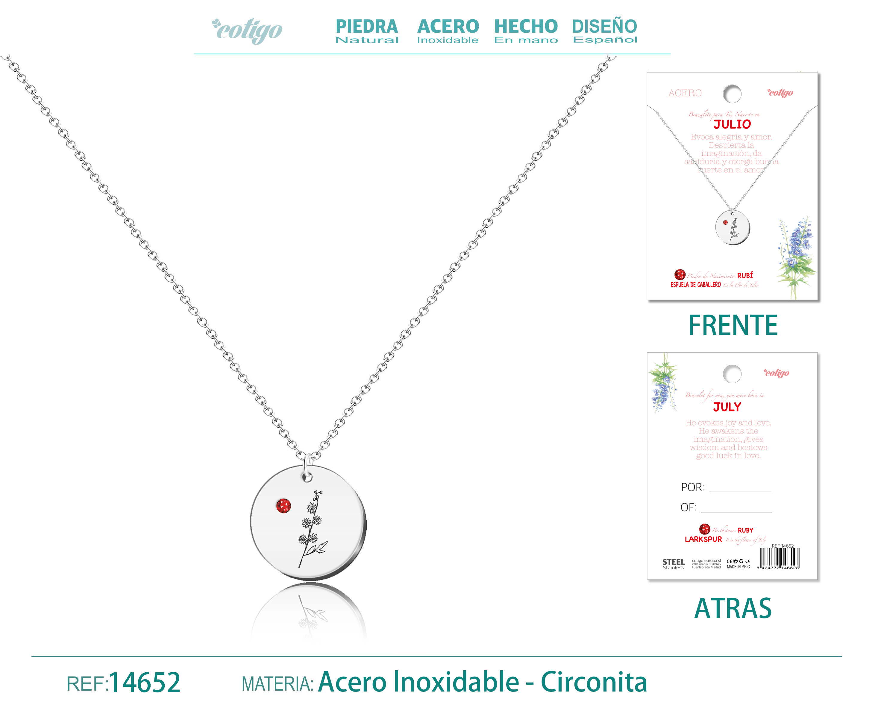 Collar Acero para Nacimiento de Julio Plateado