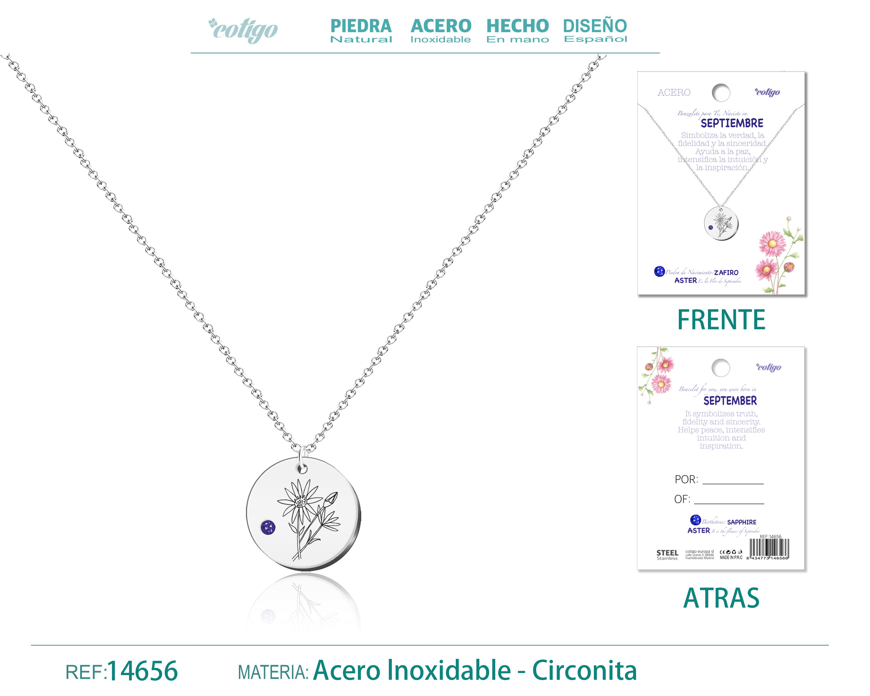 Collar Acero para Nacimiento de Septiembre Plateado