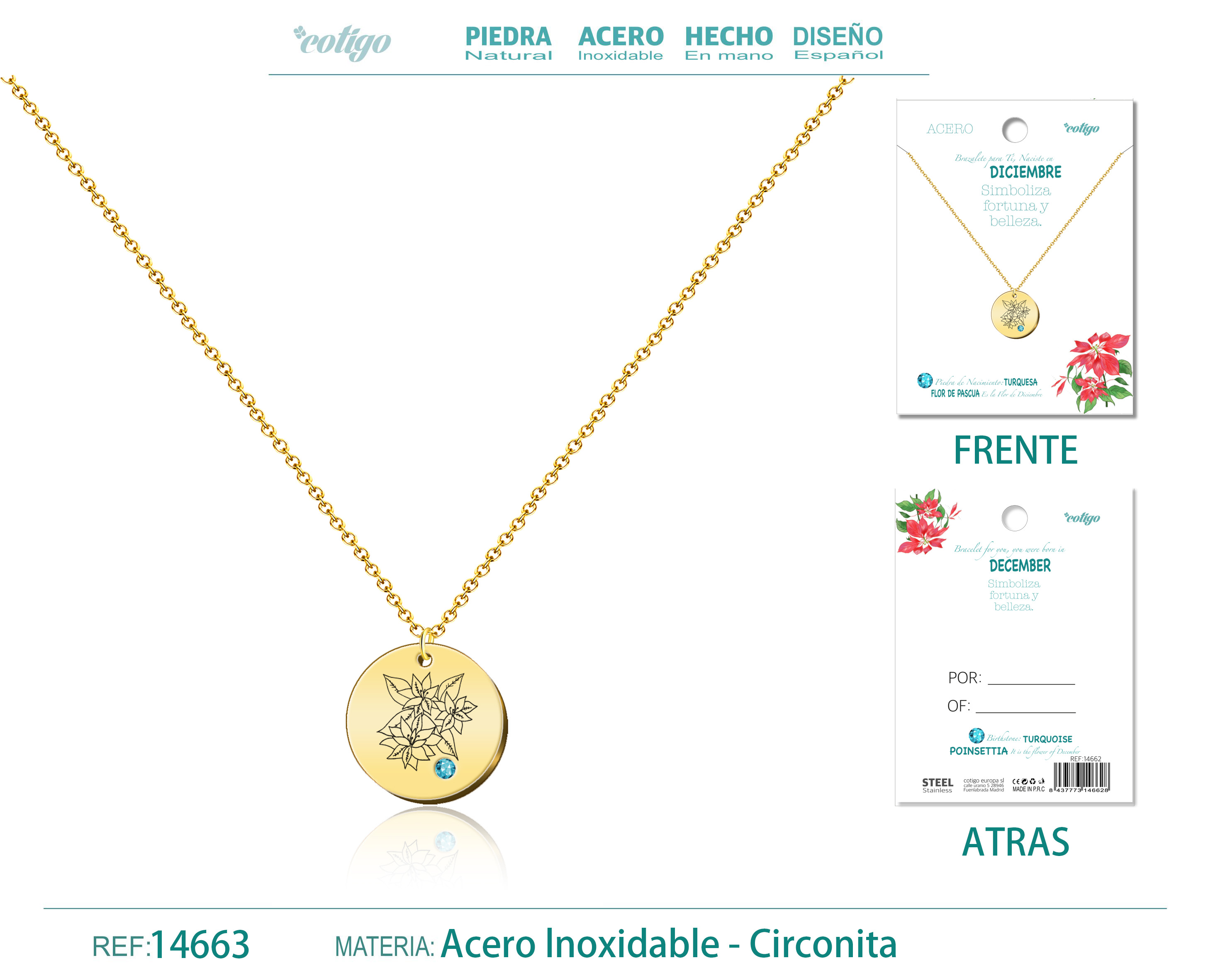 Collar Acero para Nacimiento de Diciembre Dorado
