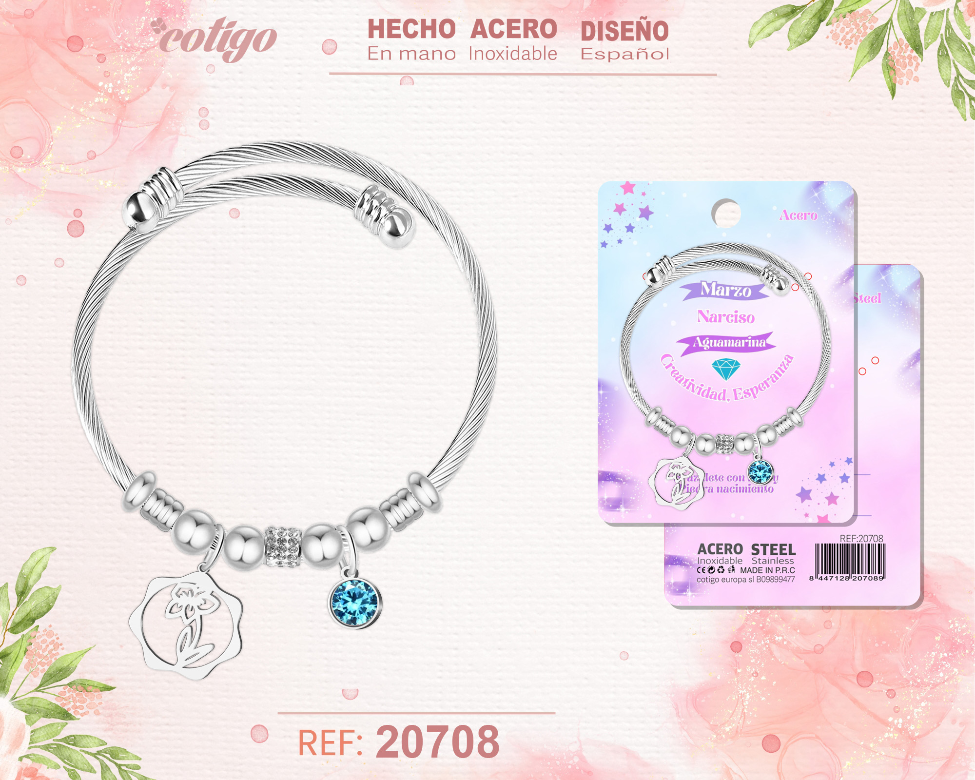 Brazalete Acero para Mes nacimiento Marzo