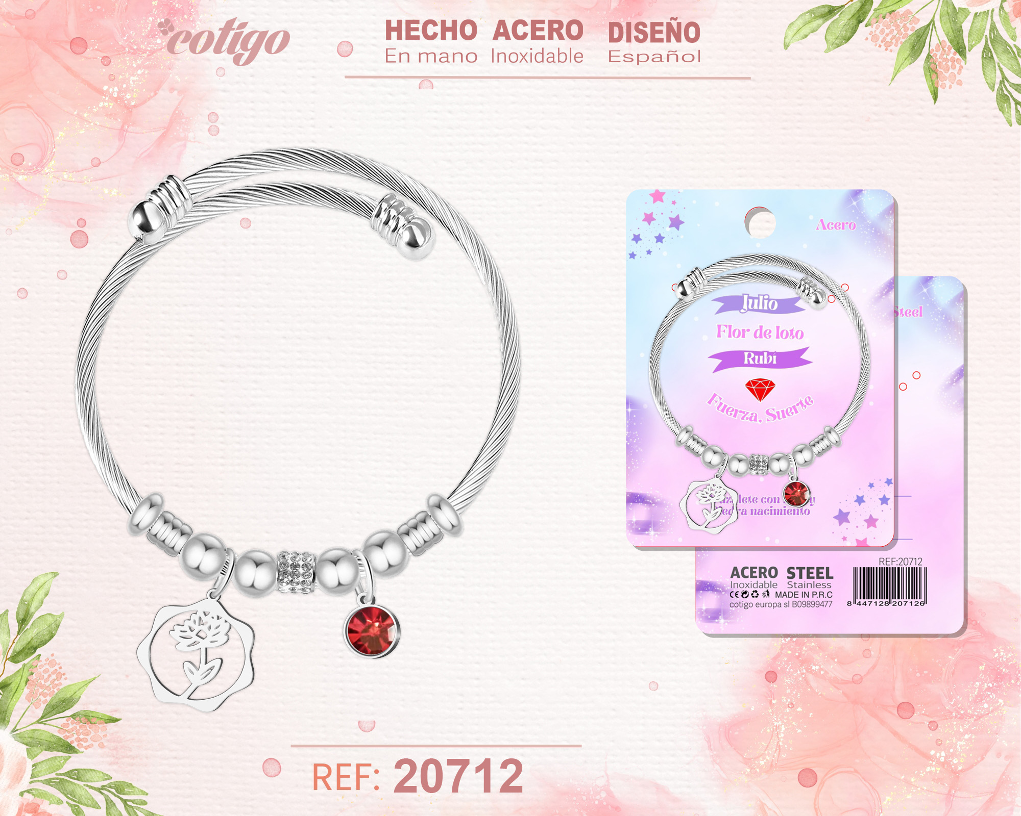 Brazalete Acero para Mes nacimiento Julio