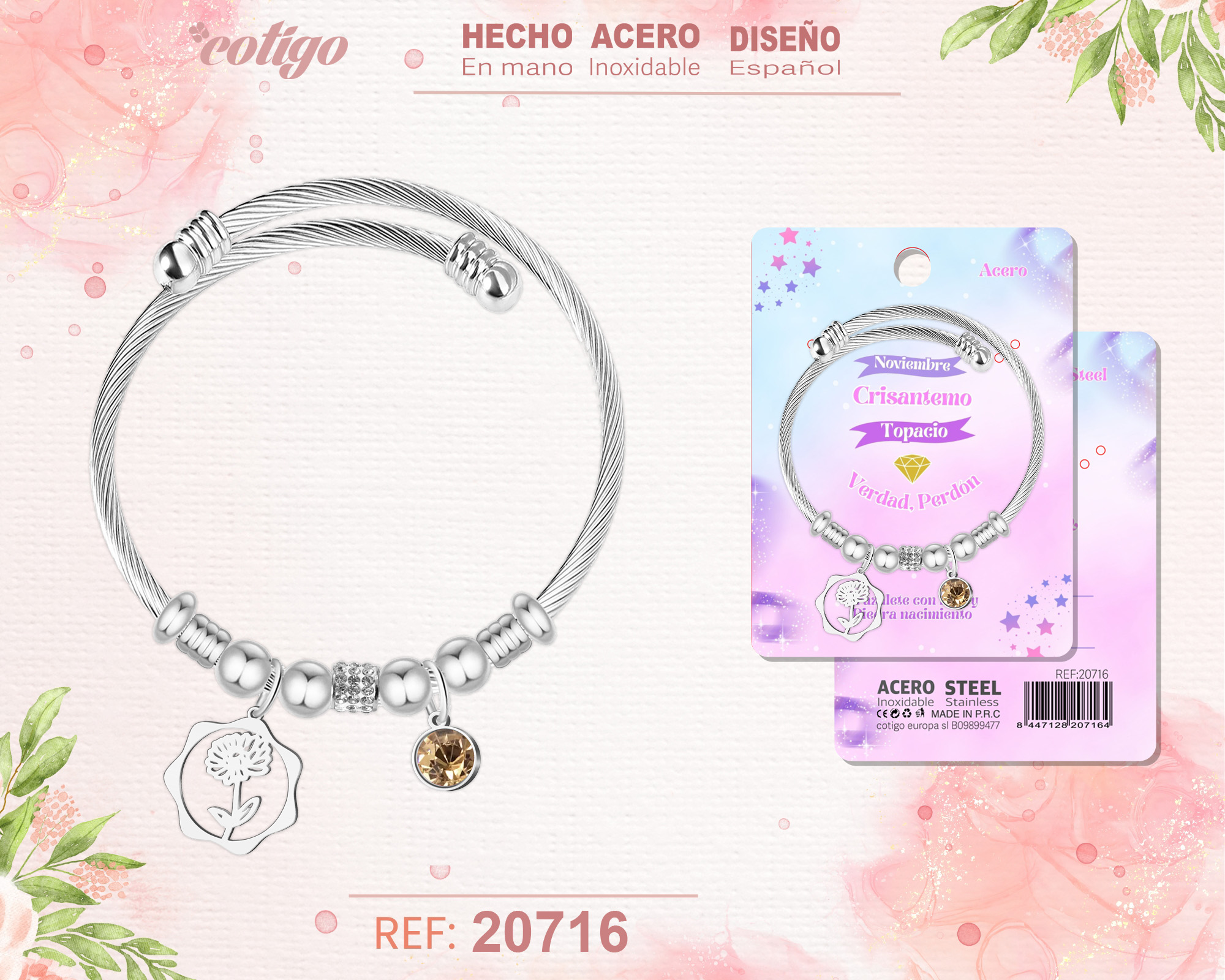 Brazalete Acero para Mes nacimiento Noviembre