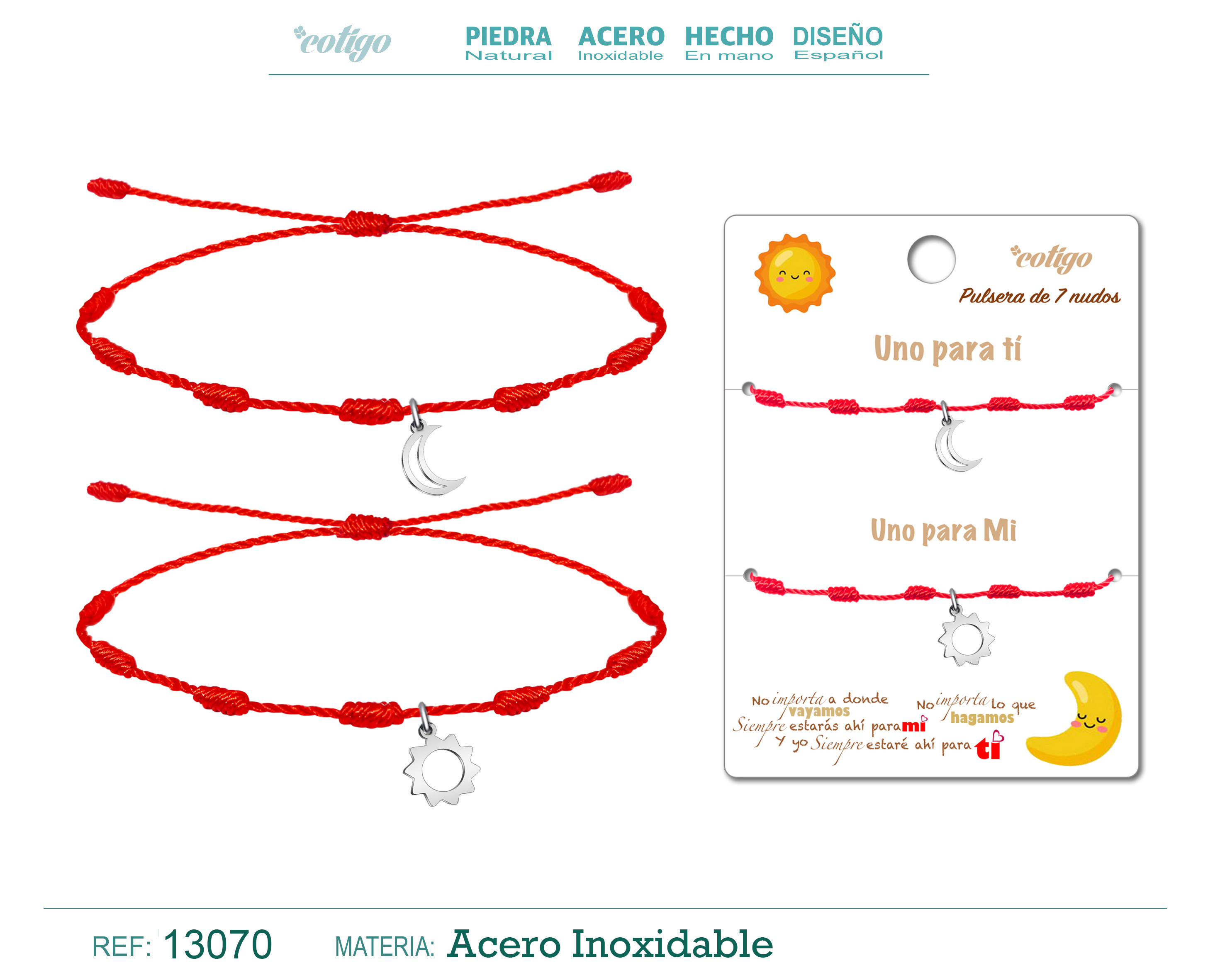 2 Pulsera 7 Nudos con Luna y Sol Acero Plateado