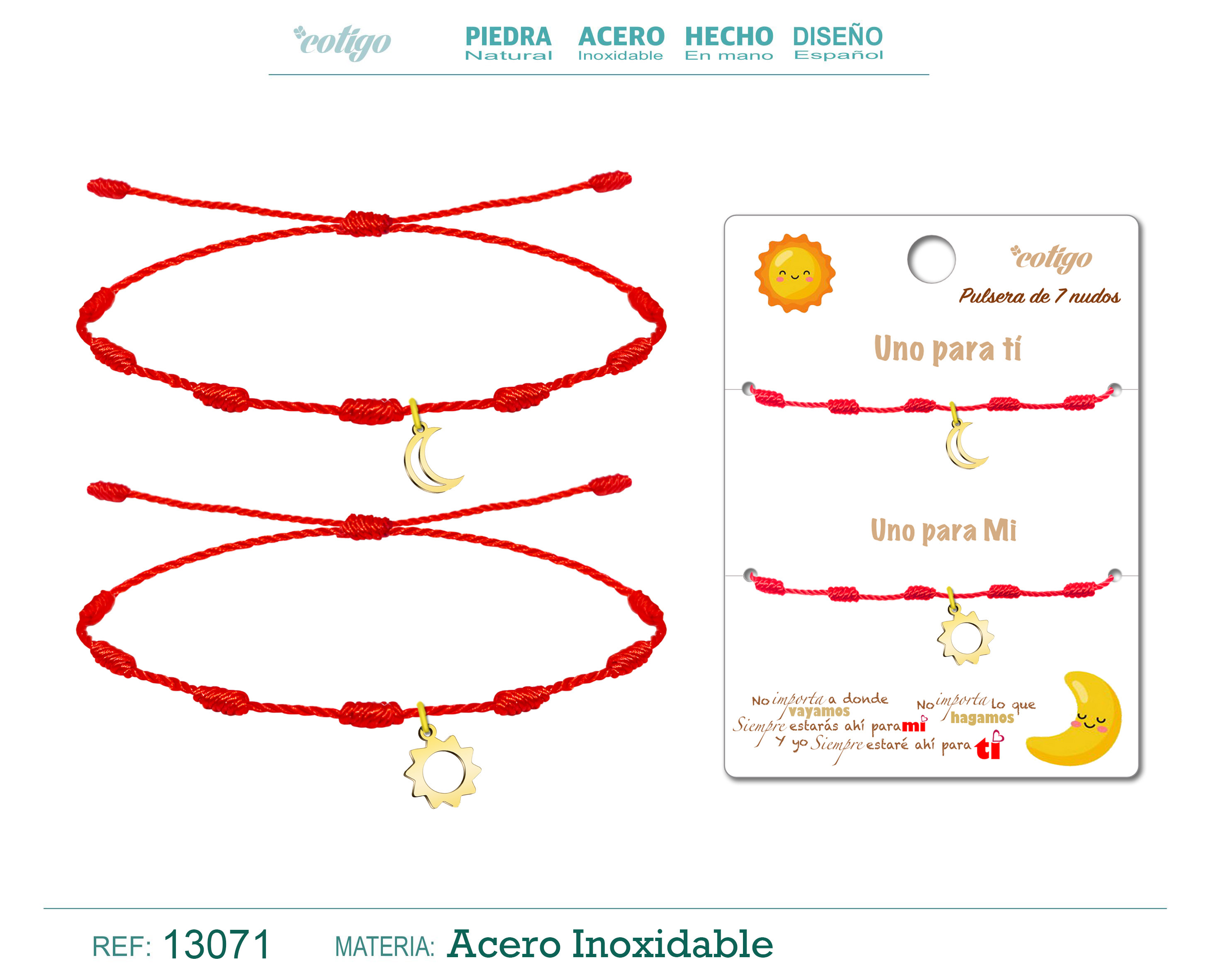 2 Pulsera 7 Nudos con Luna y Sol Acero Dorado