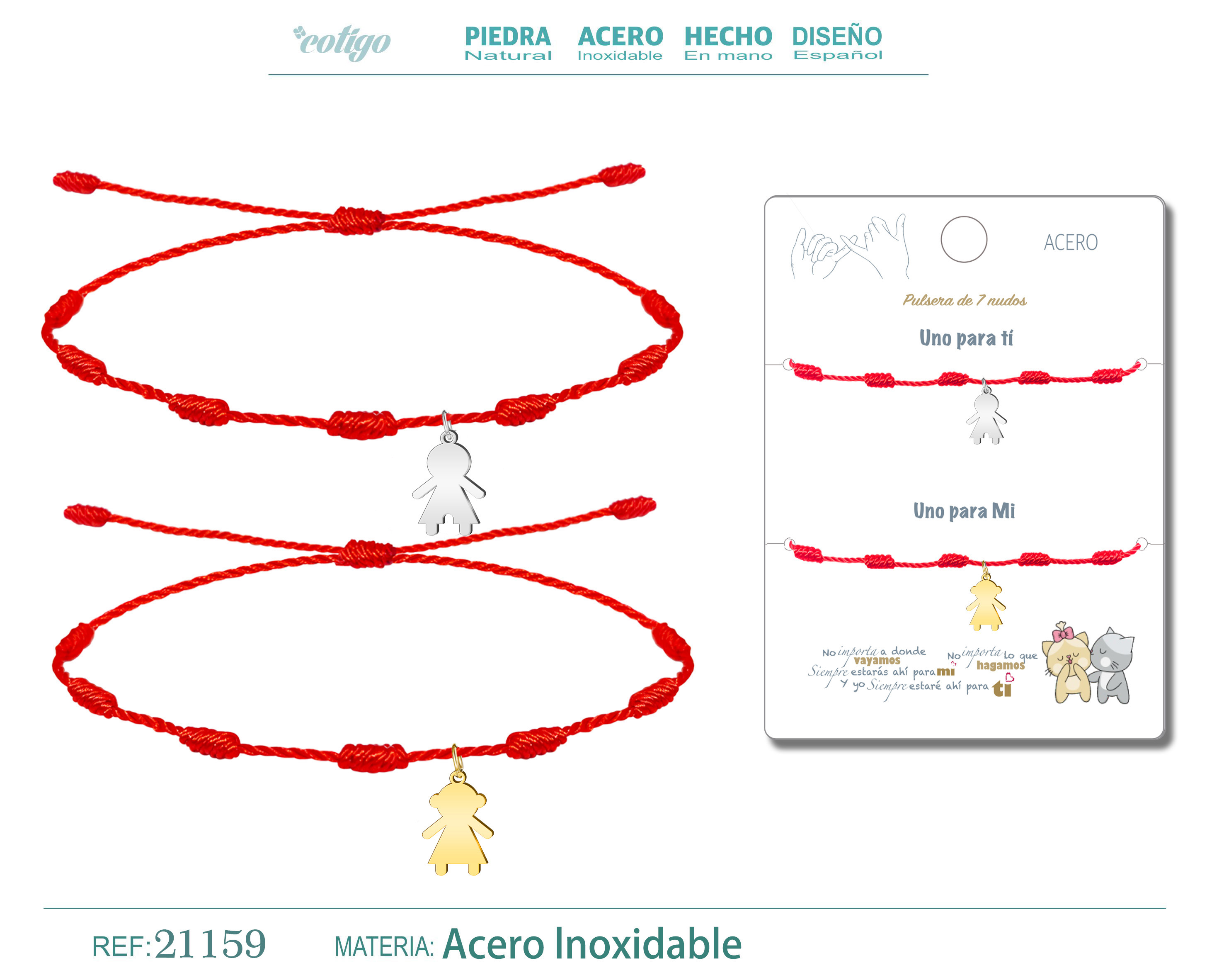 2 Pulsera 7 Nudos con Niña y Niño Acero