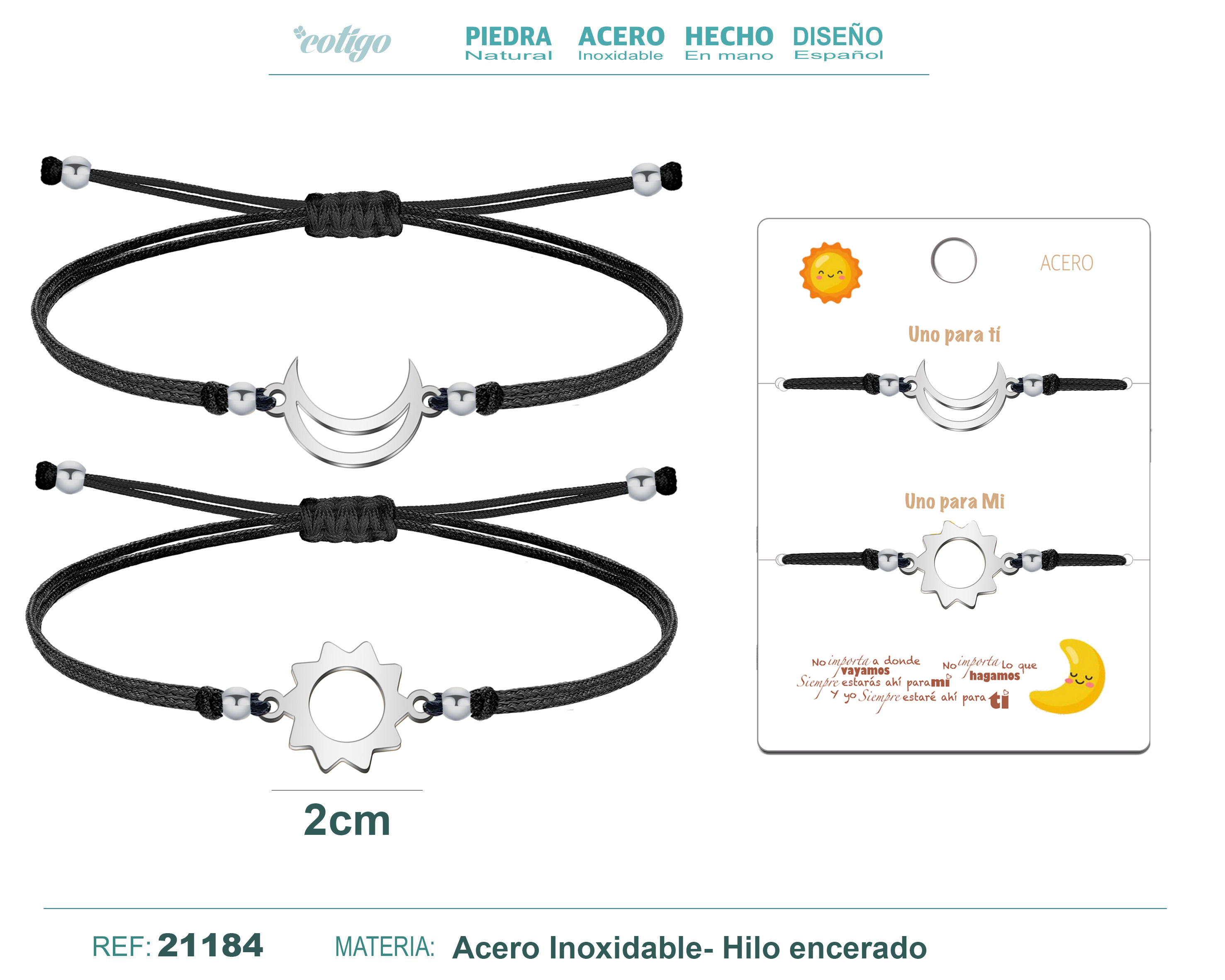 Pulsera Luna-Sol Plateado Hilo Negro