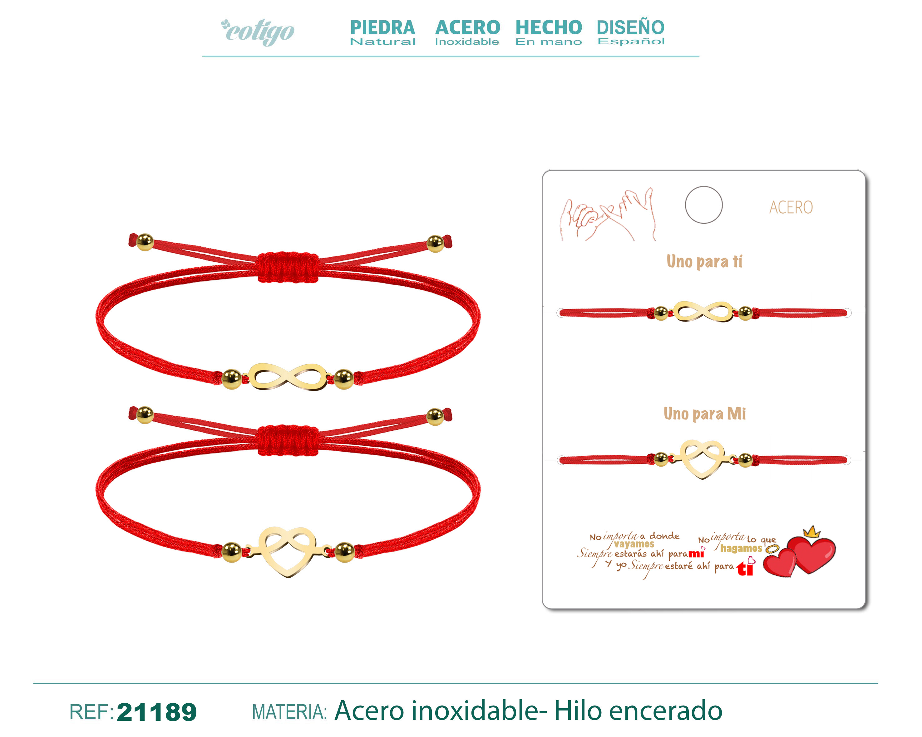 Pulsera Corazon-Infinitivo Dorado Hilo Rojo