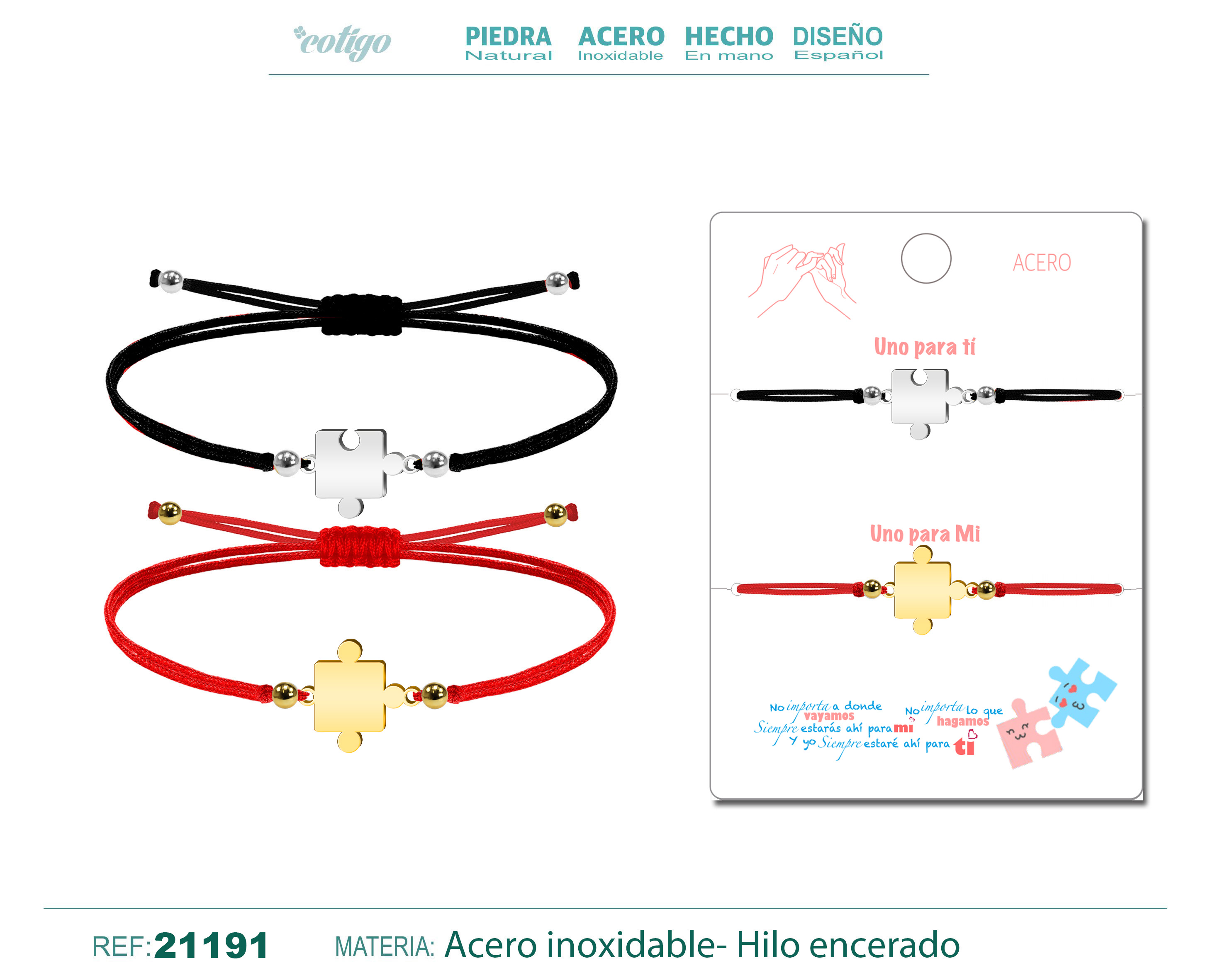 Pulsera Rombecabezas Acero Hilo encerado