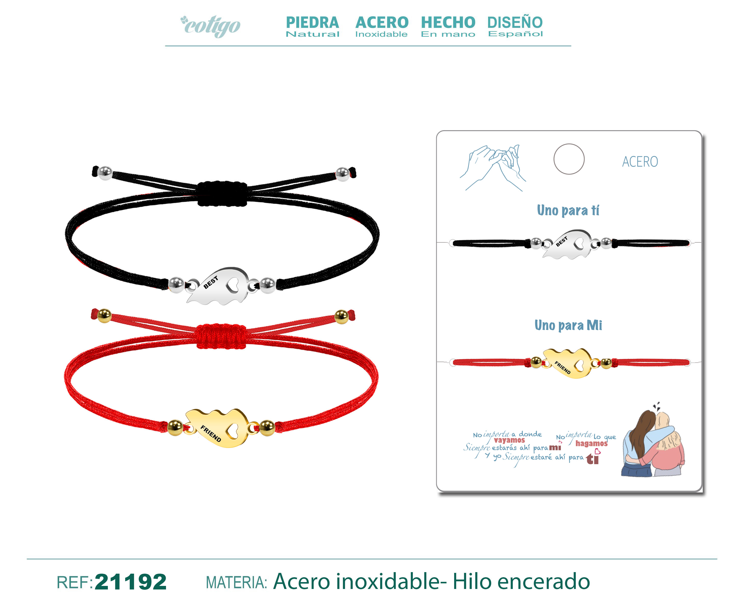 Pulsera Media Corazon Acero Hilo