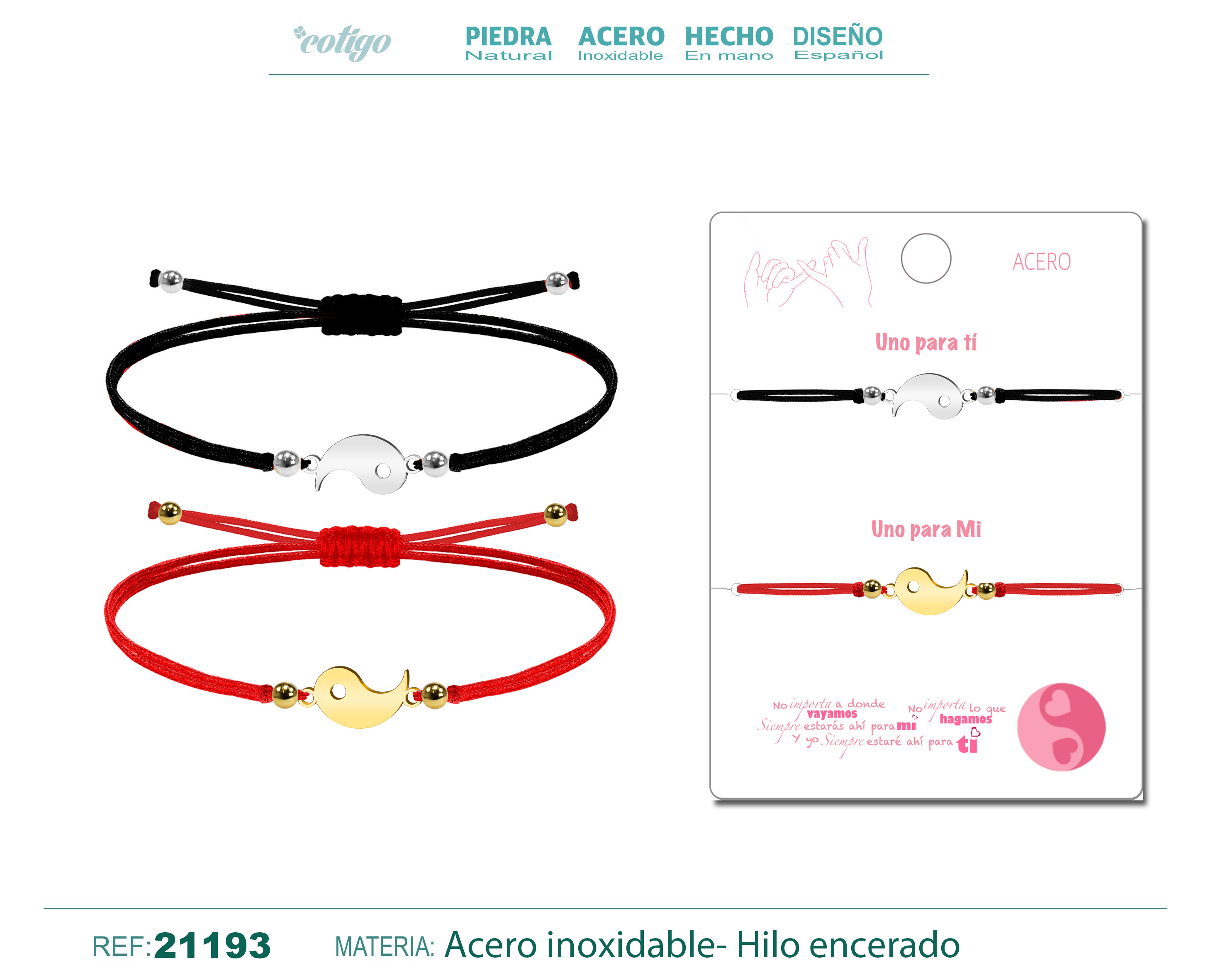 Pulsera Yinyang Acero Hilo encerado