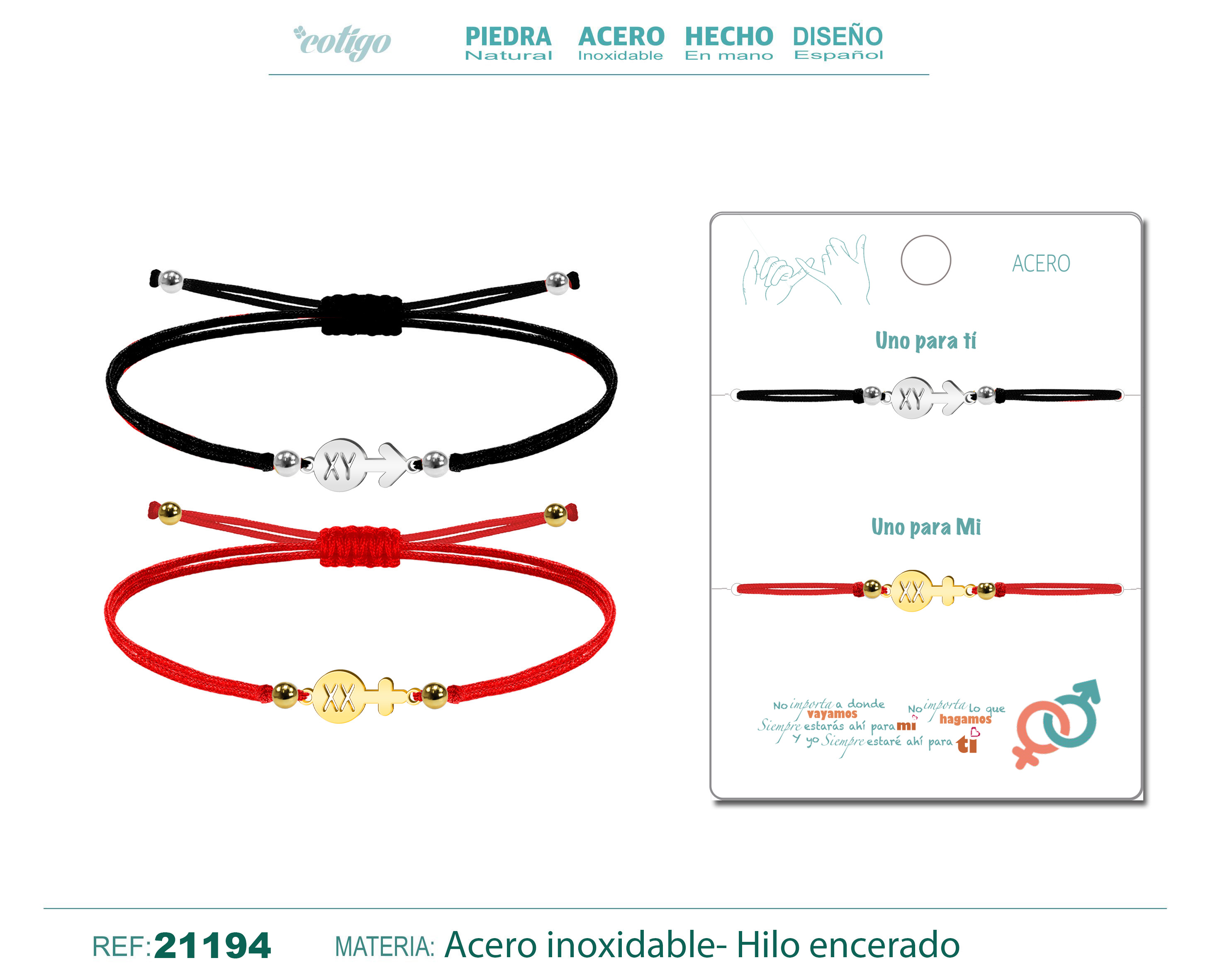 Pulsera Simbolo Masculino y femenino Hilo encerado