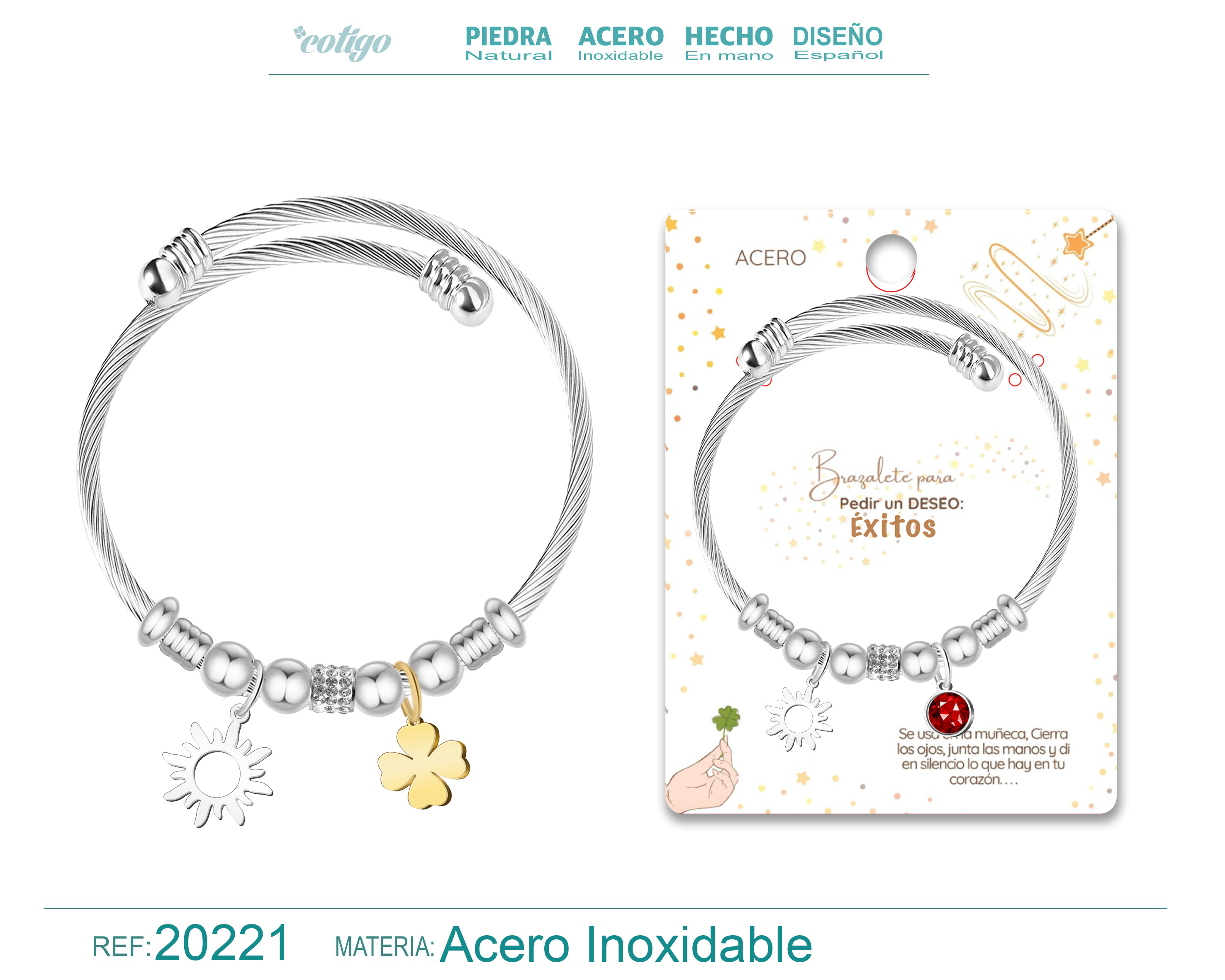 Brazalete con Sol Acero para Deseo: EXITOS