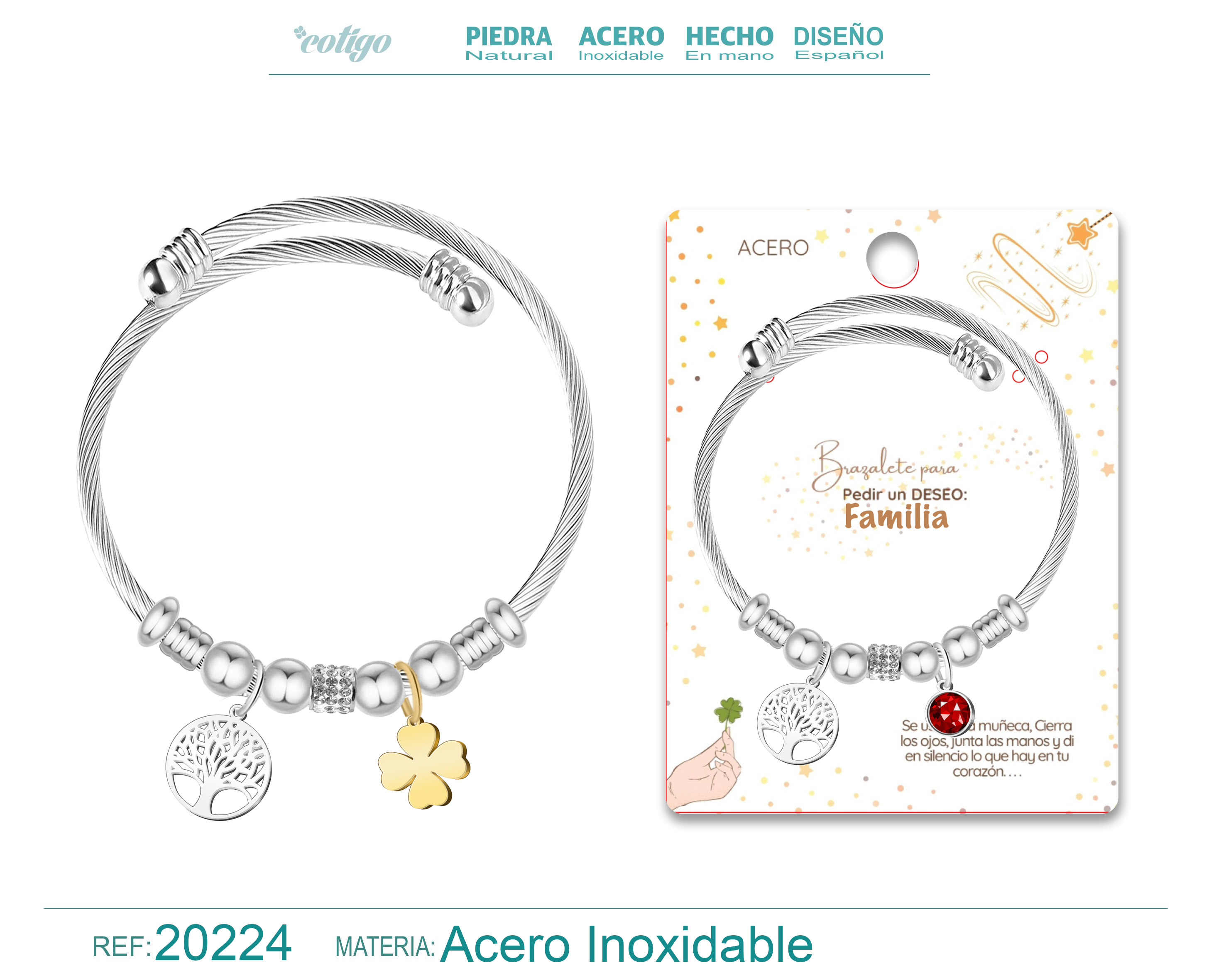Brazalete con Arbol de vida Acero para Deseo: FAMILIA