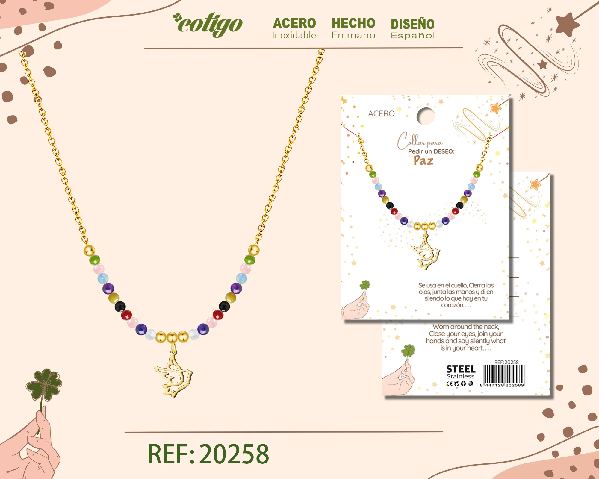 Collar con Oso Acero para Deseo: PAZ