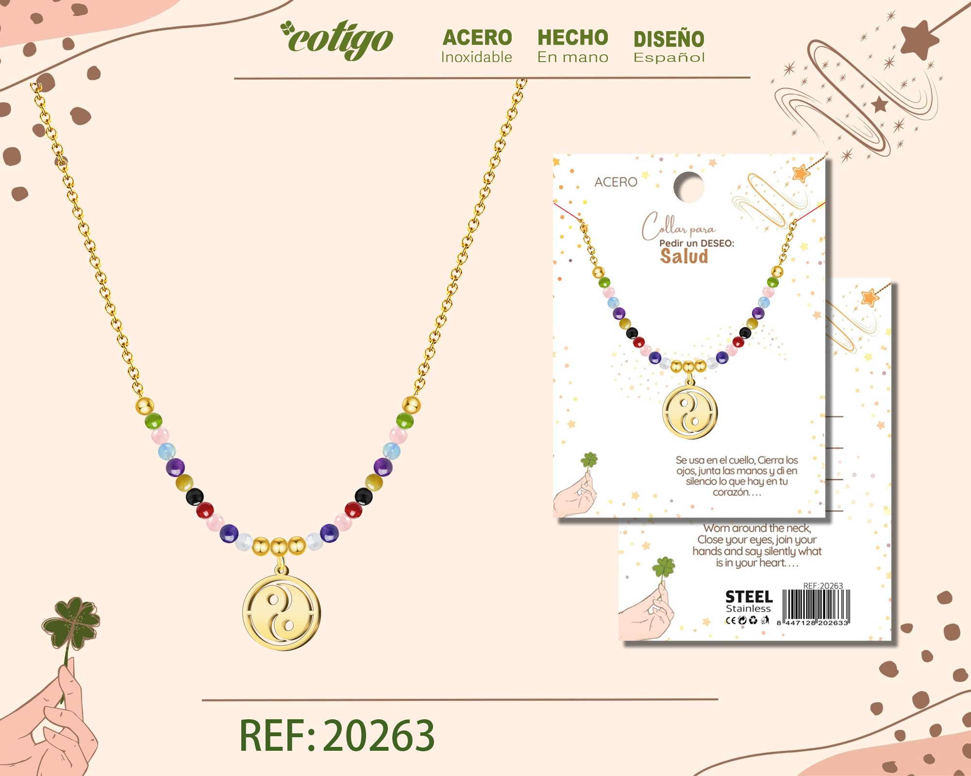 Collar con YinYan Acero para Deseo: SALUD