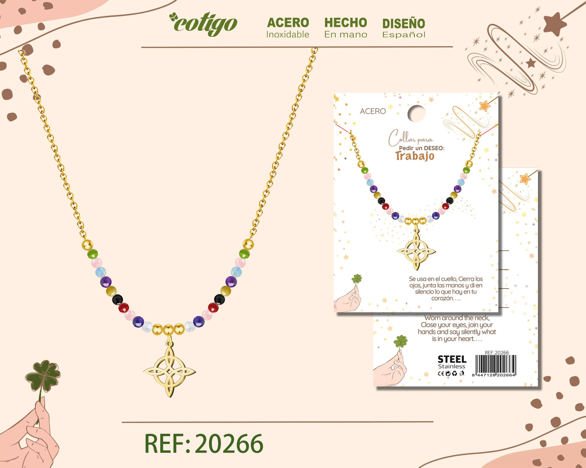 Collar con Nudo bruja Acero para Deseo: TRABAJO