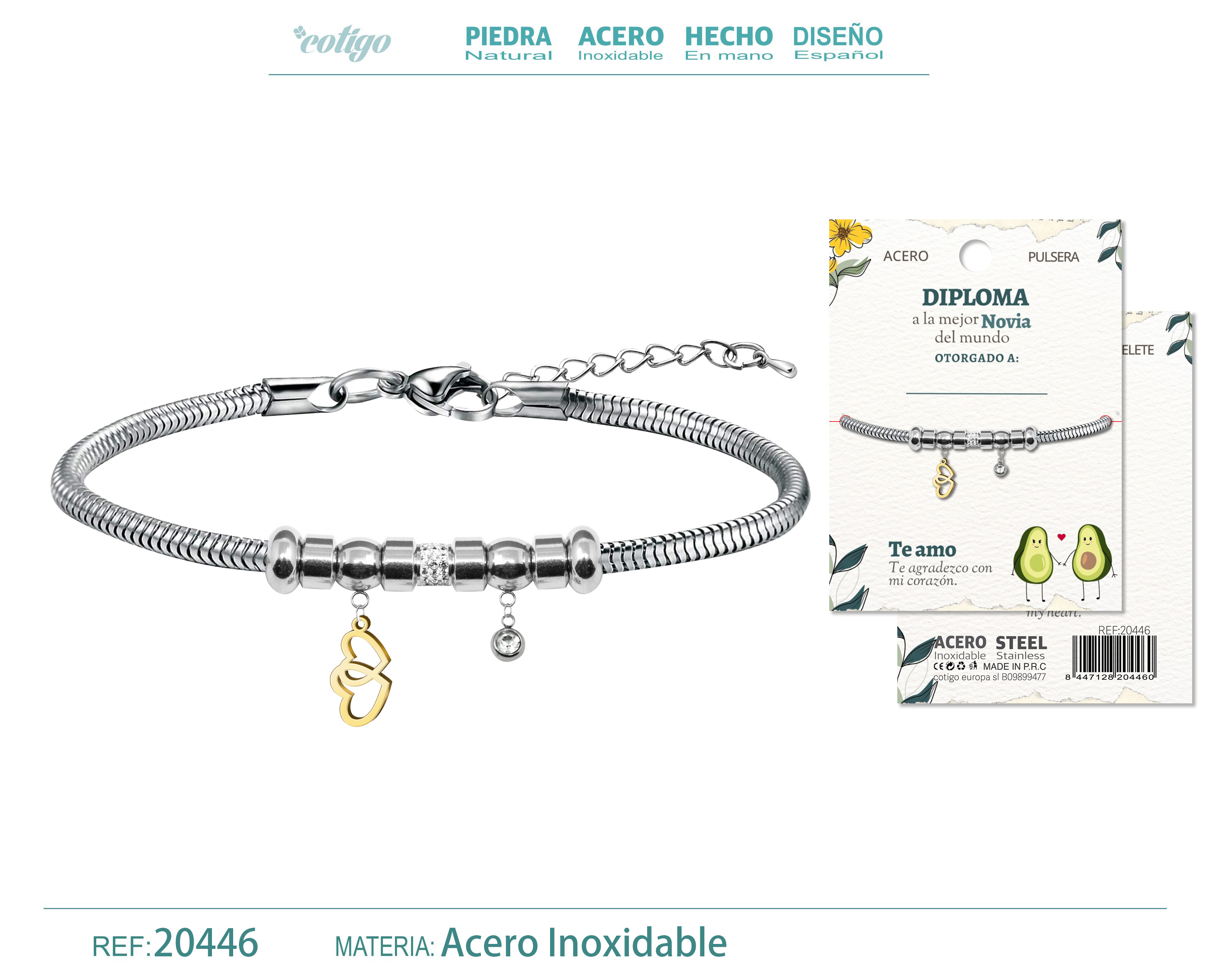 Pulsera de Diploma Acero para Mejor Novia