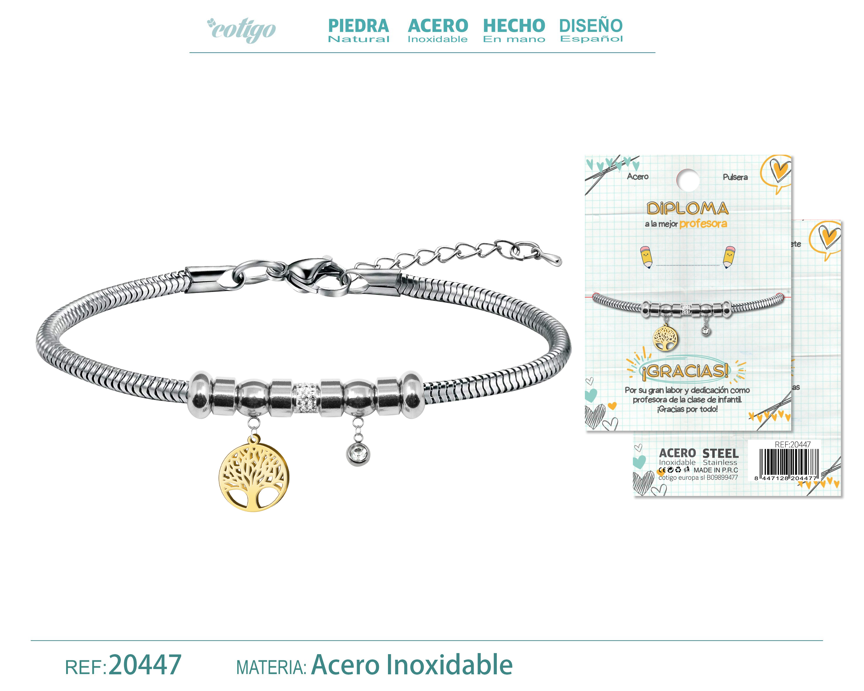 Pulsera de Diploma Acero para Mejor Profesora