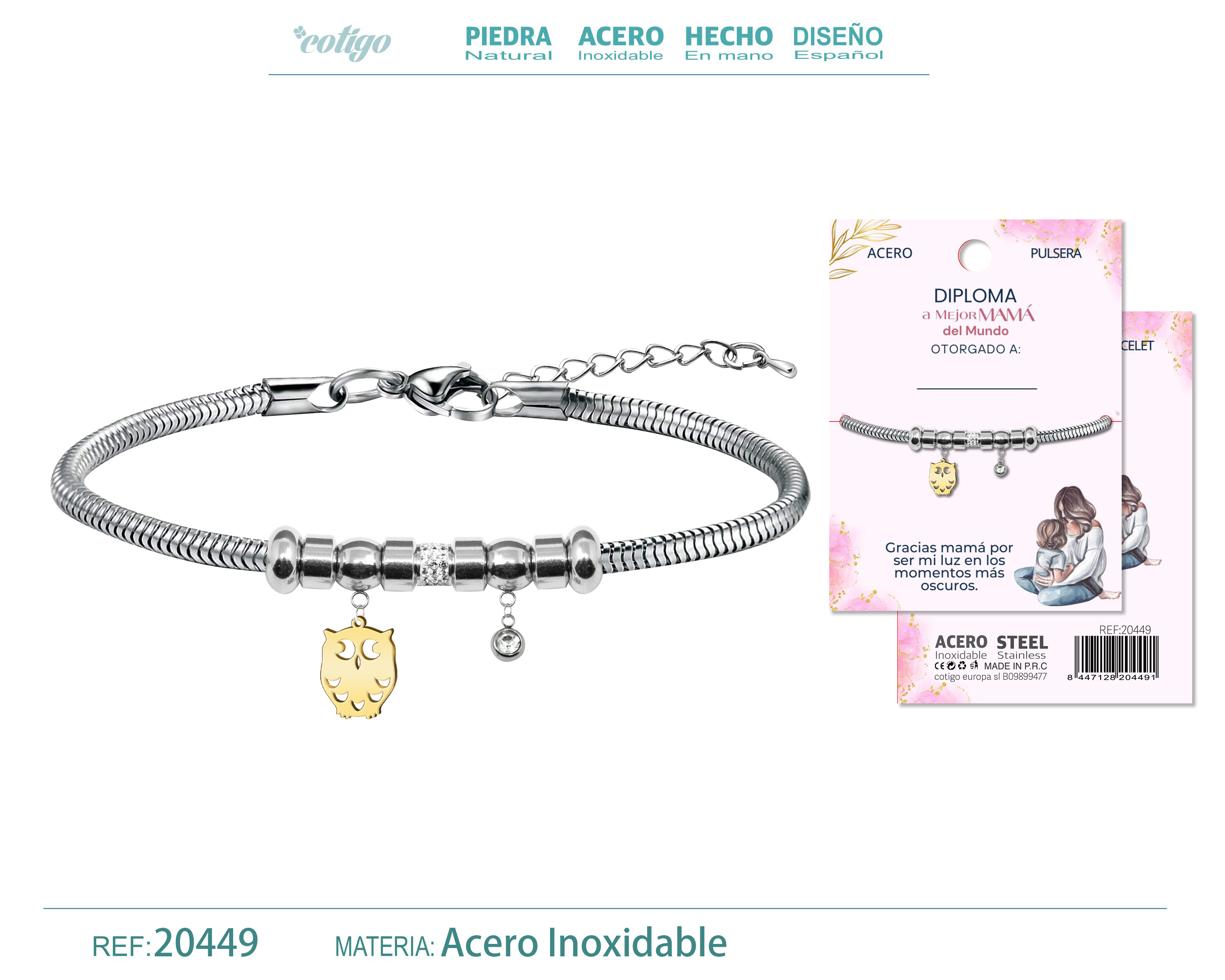 Pulsera de Diploma Acero para Mejor Mama