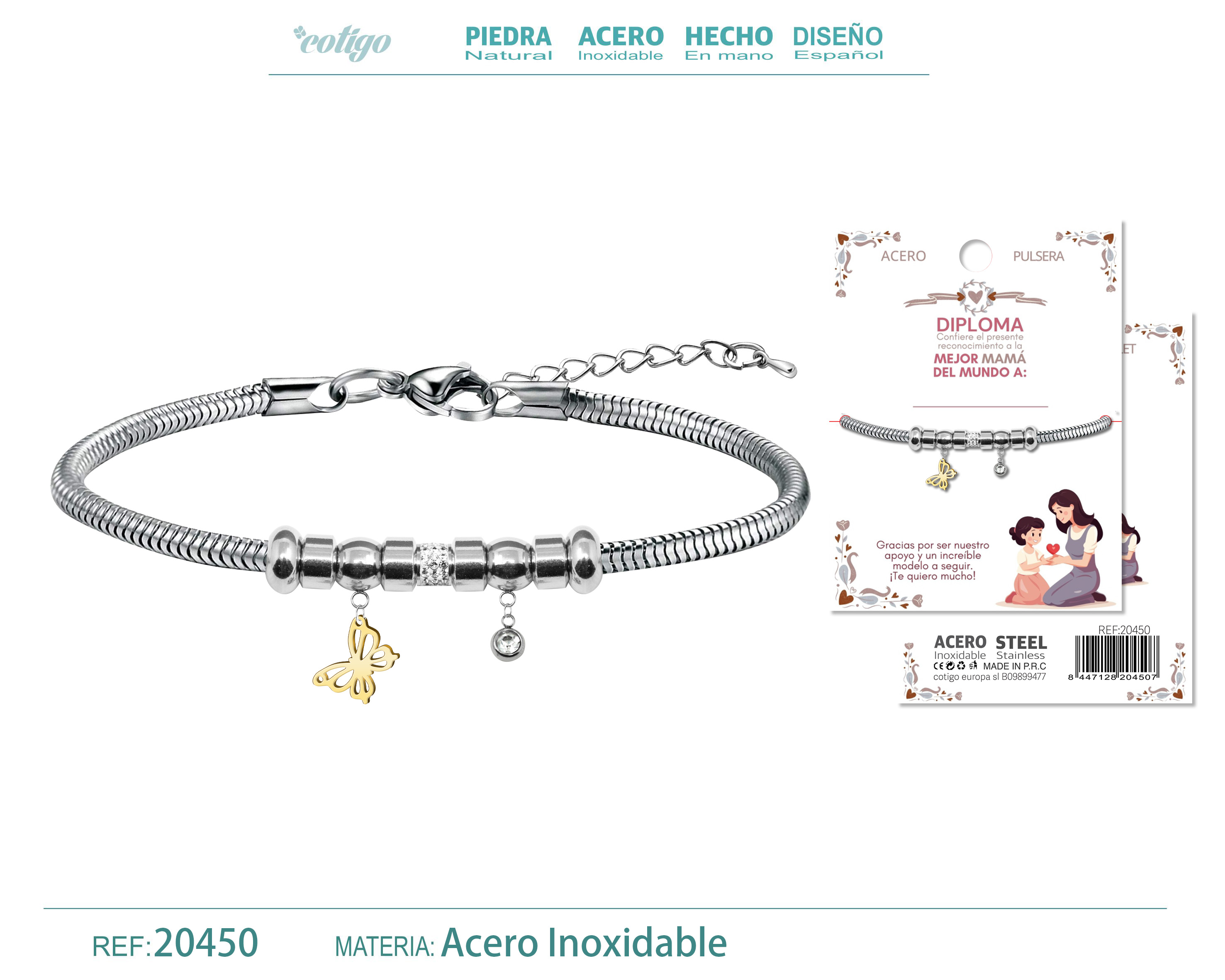 Pulsera de Diploma Acero para Mejor Mama