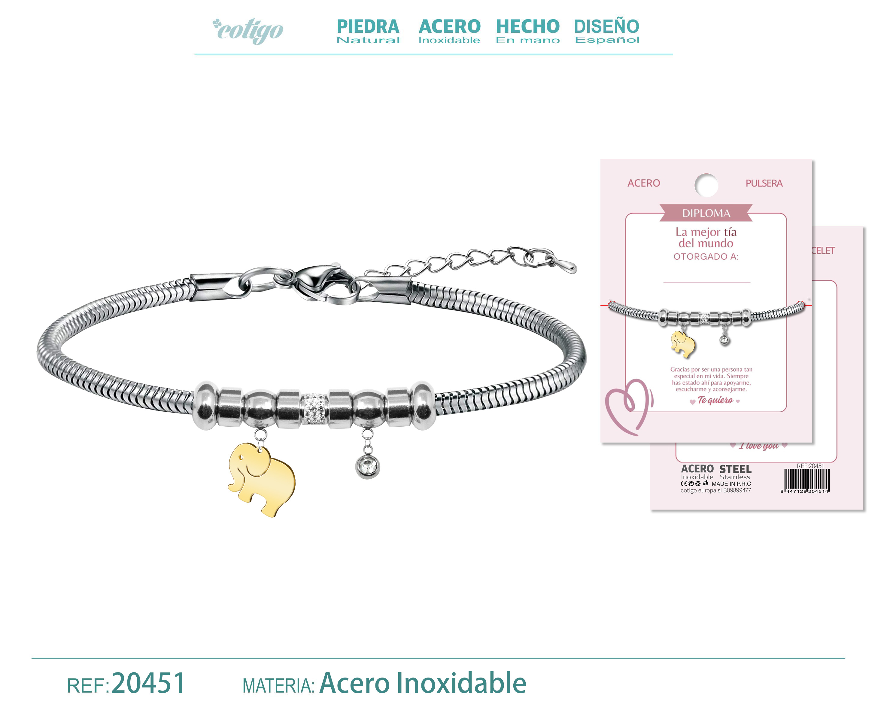 Pulsera de Diploma Acero para Mejor Tia