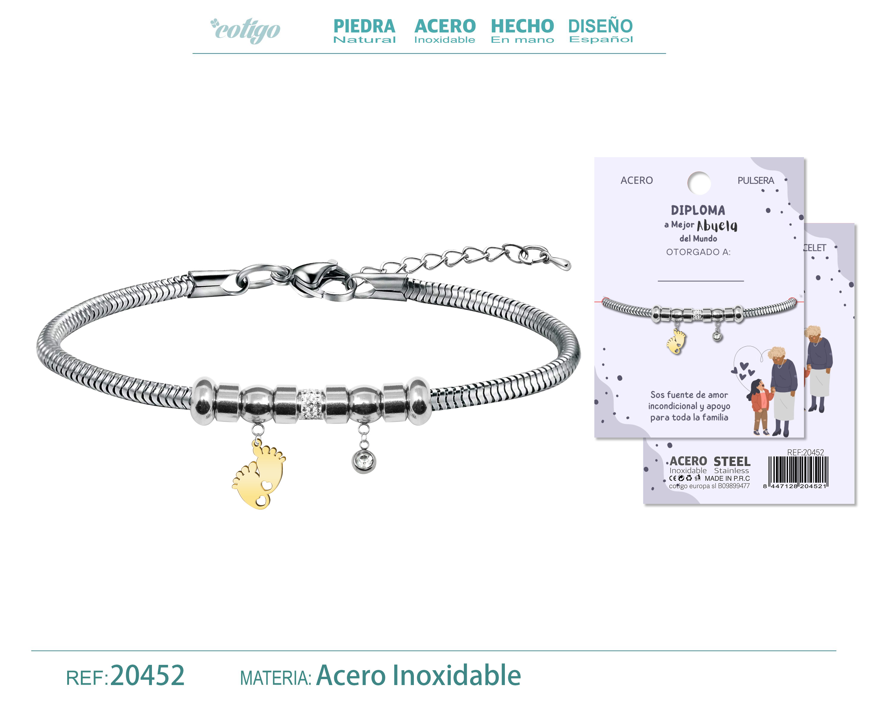 Pulsera de Diploma Acero para Mejor Abuela