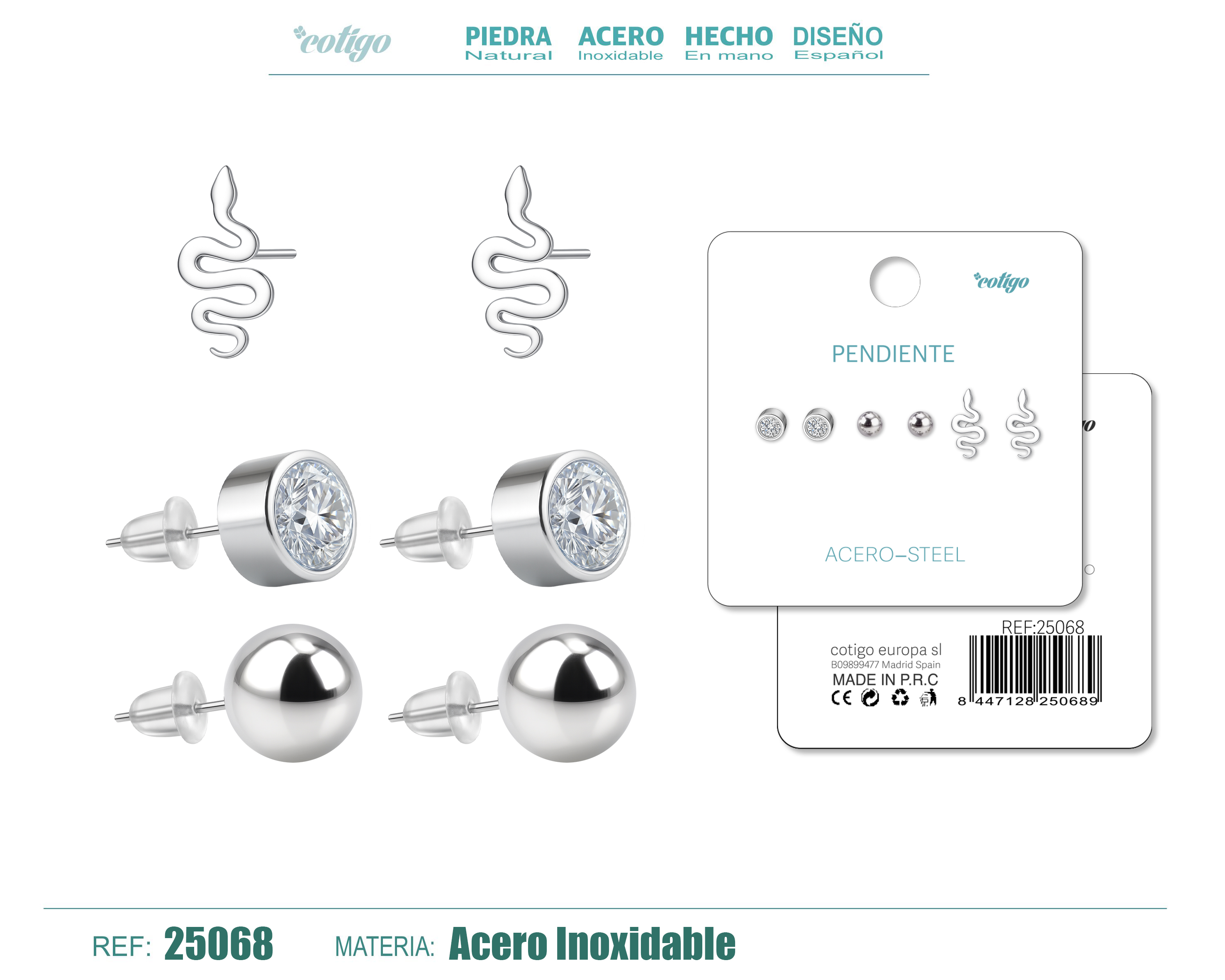 Pendiente Acero Inoxidable 3 pares