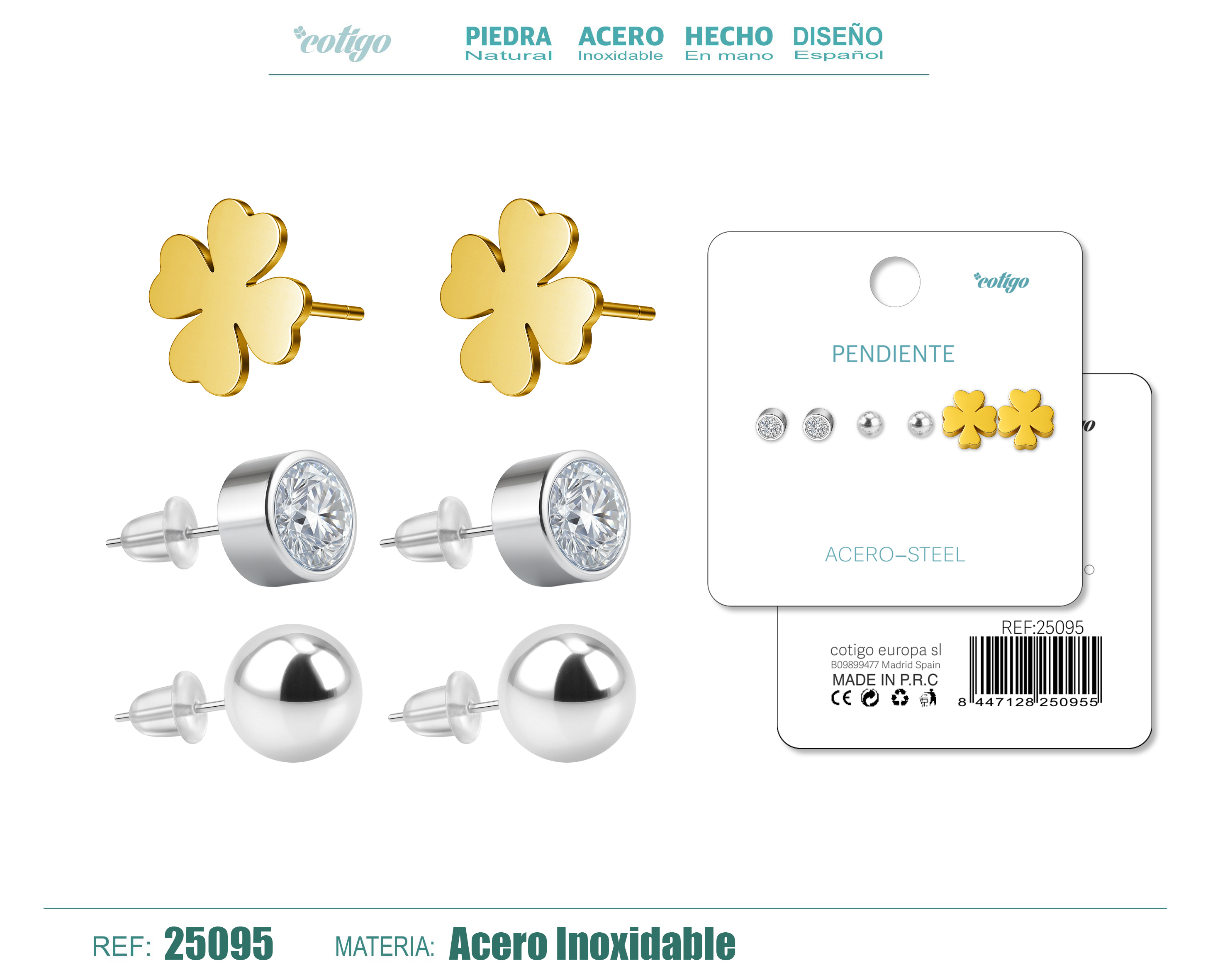 Pendiente Acero Inoxidable 3 pares