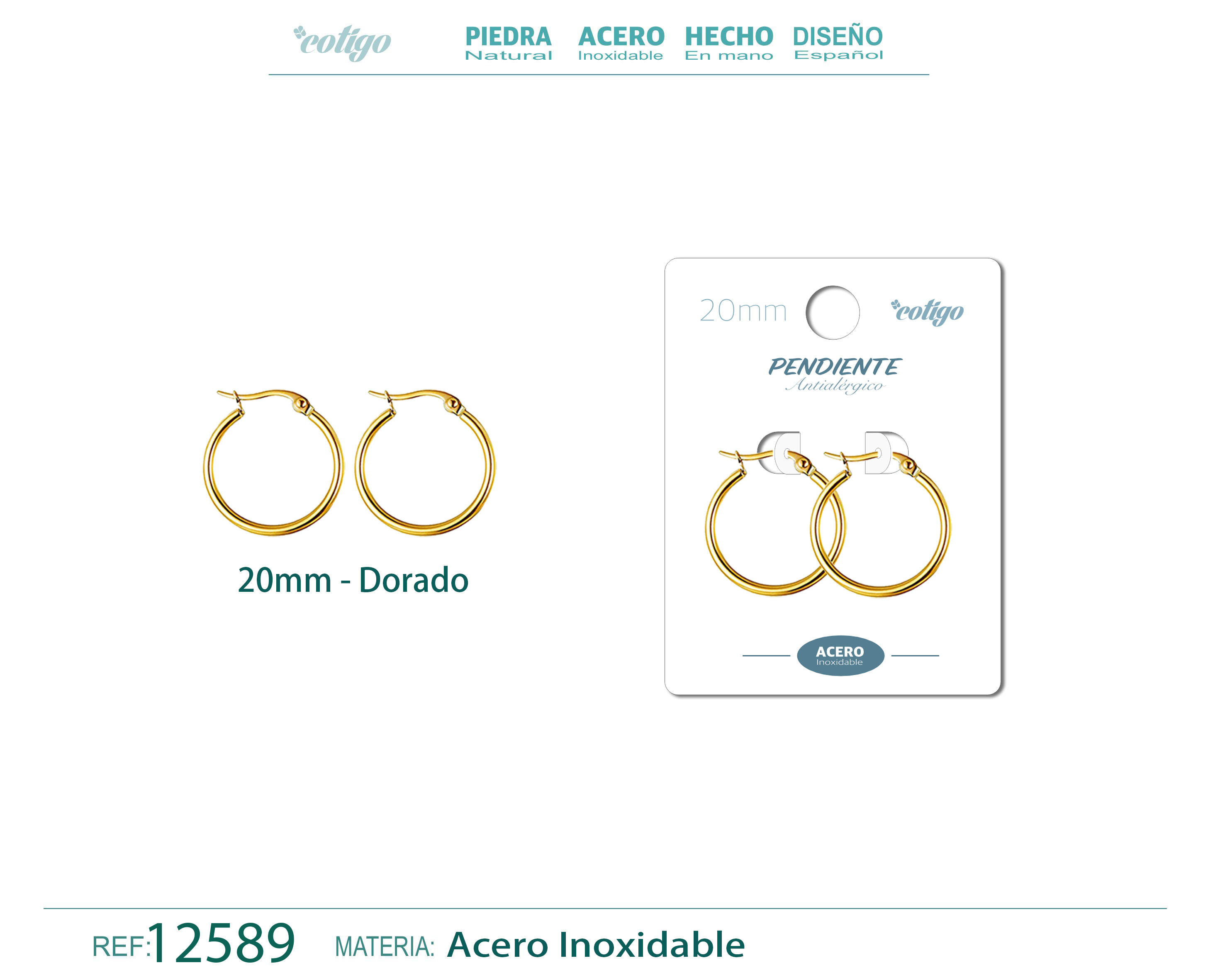 Pendiente Aro Acero-20mm color Dorado