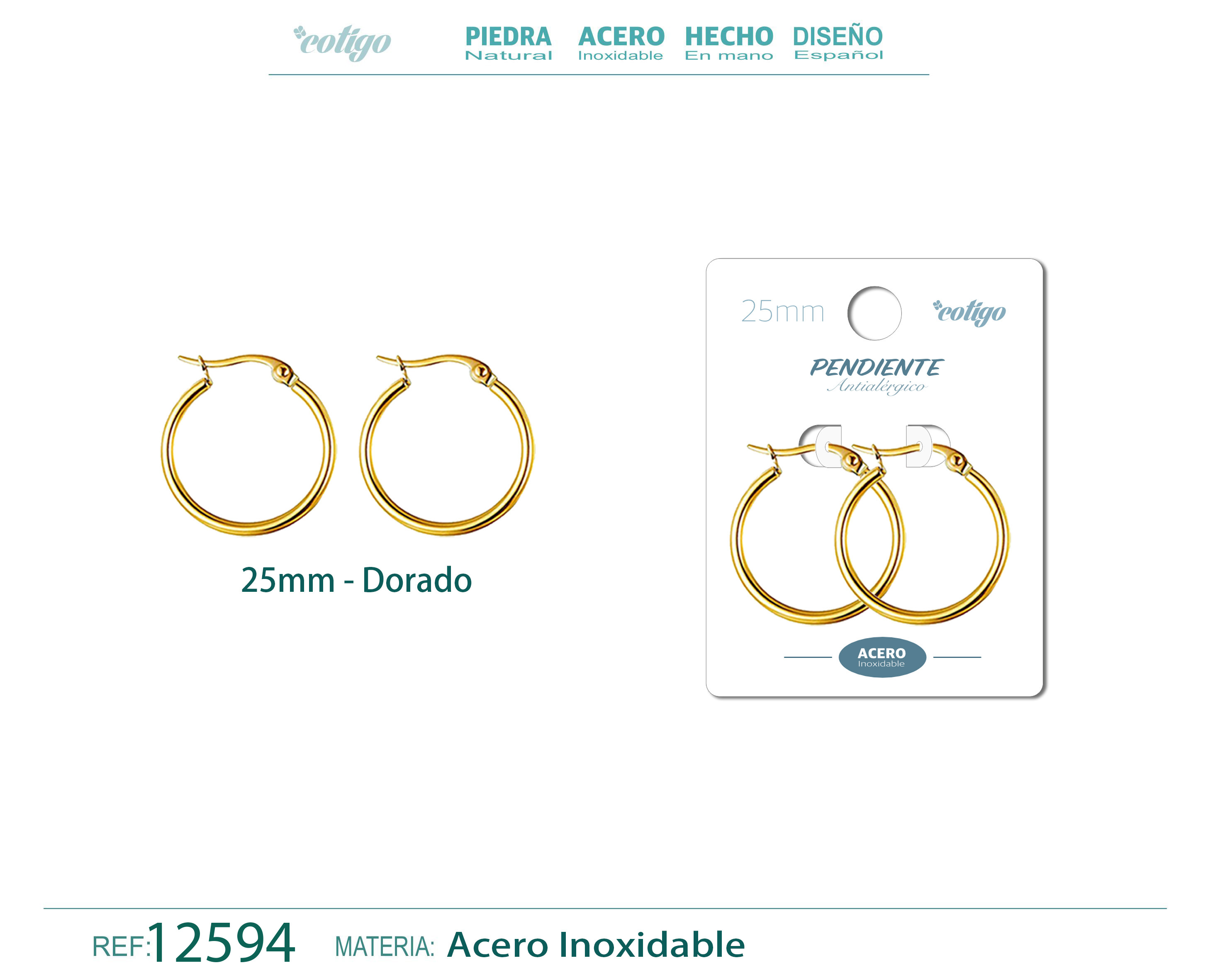 Pendiente Aro Acero-25mm color Dorado