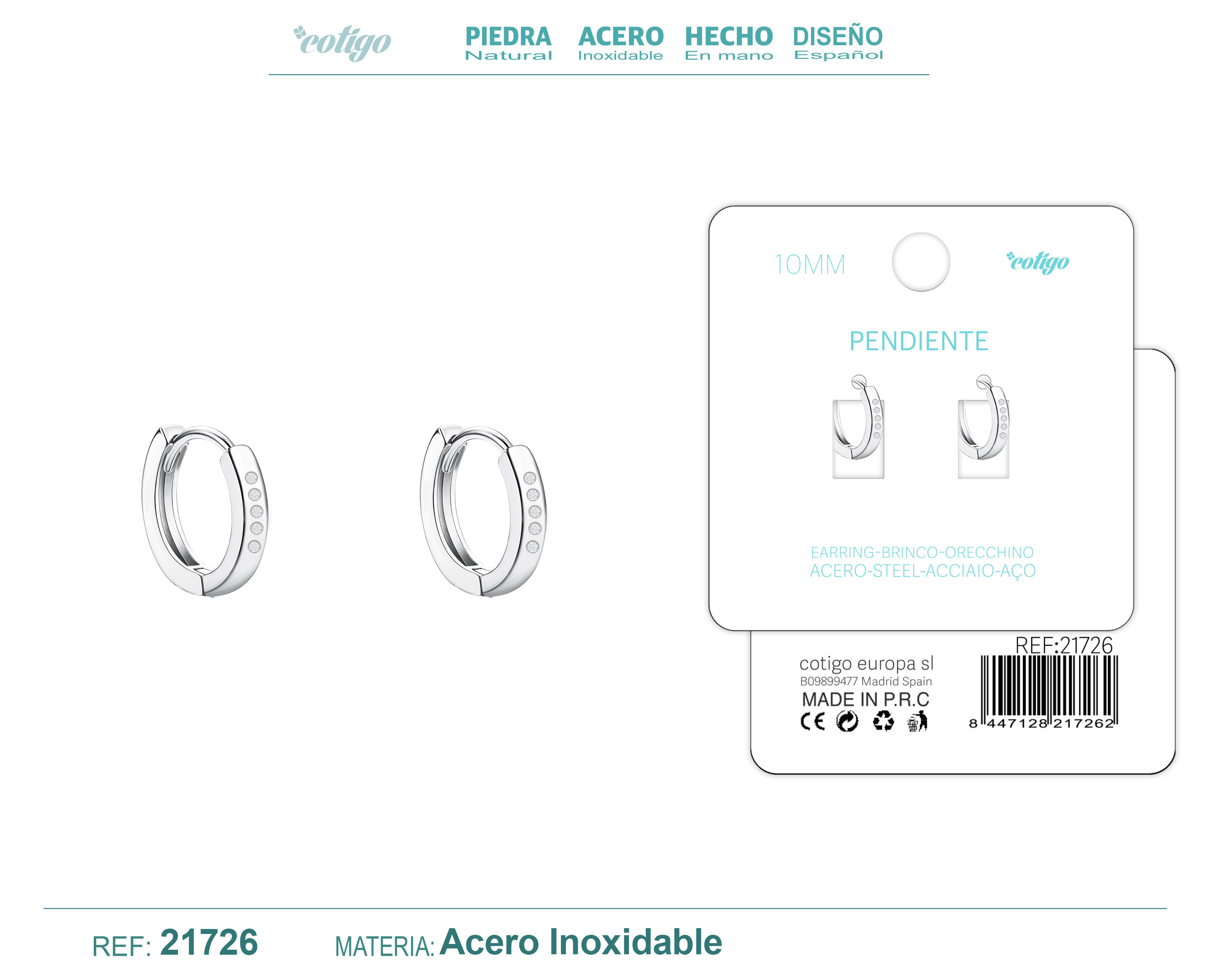 Aro Acero 10mm Plateado con Circonita Transparente