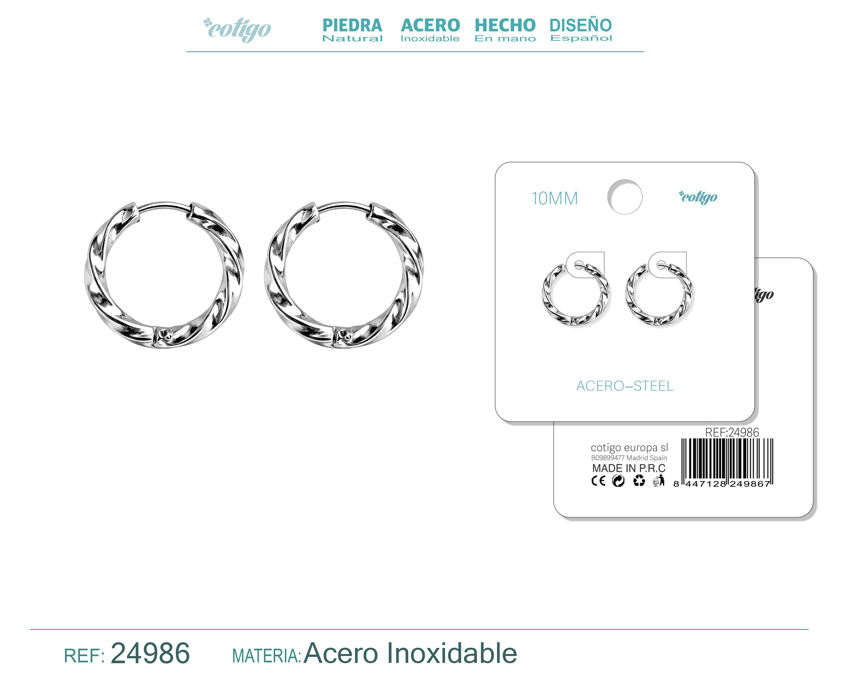 Aro Acero 10mm Color Plateado
