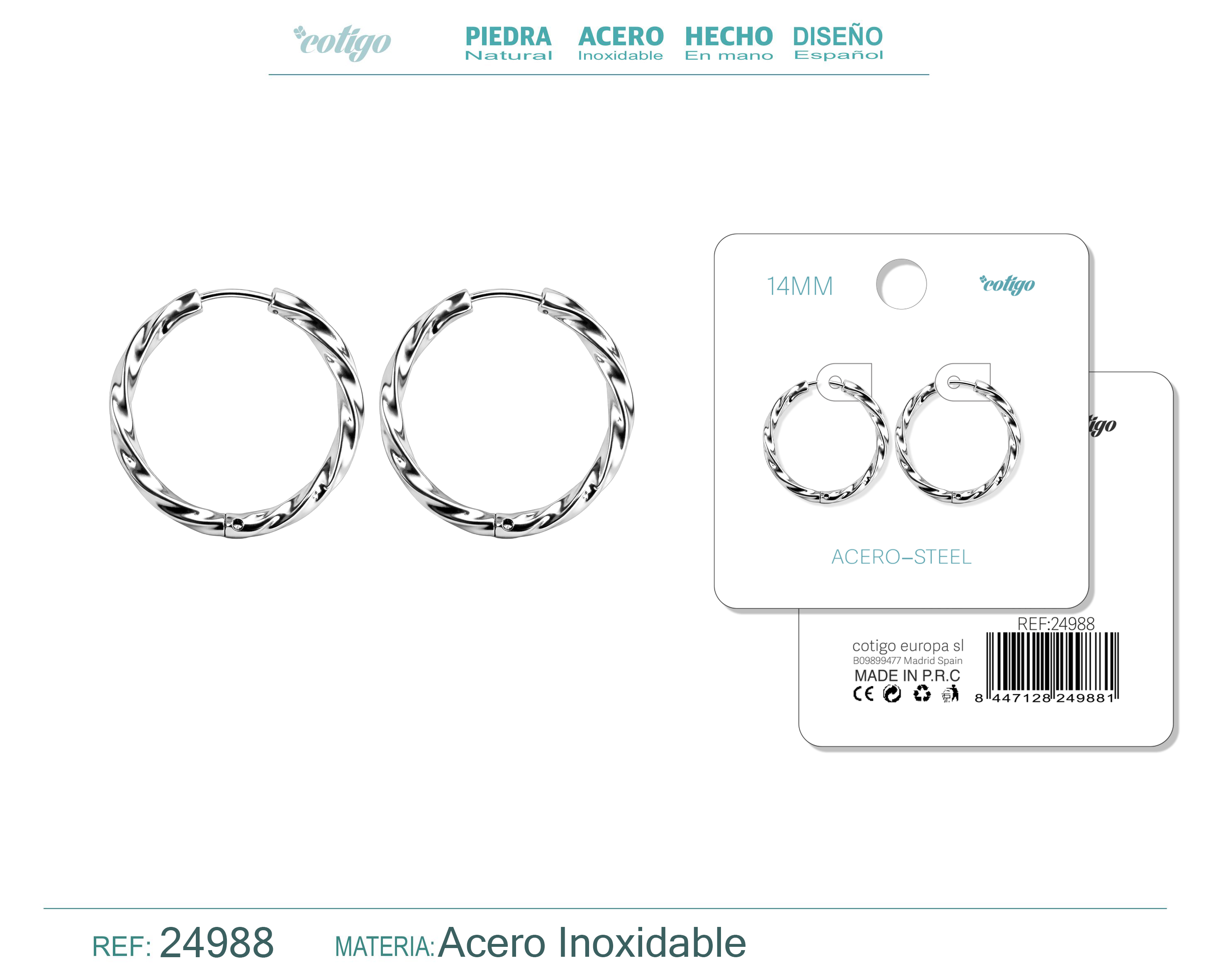 Aro Acero 14mm Color Plateado