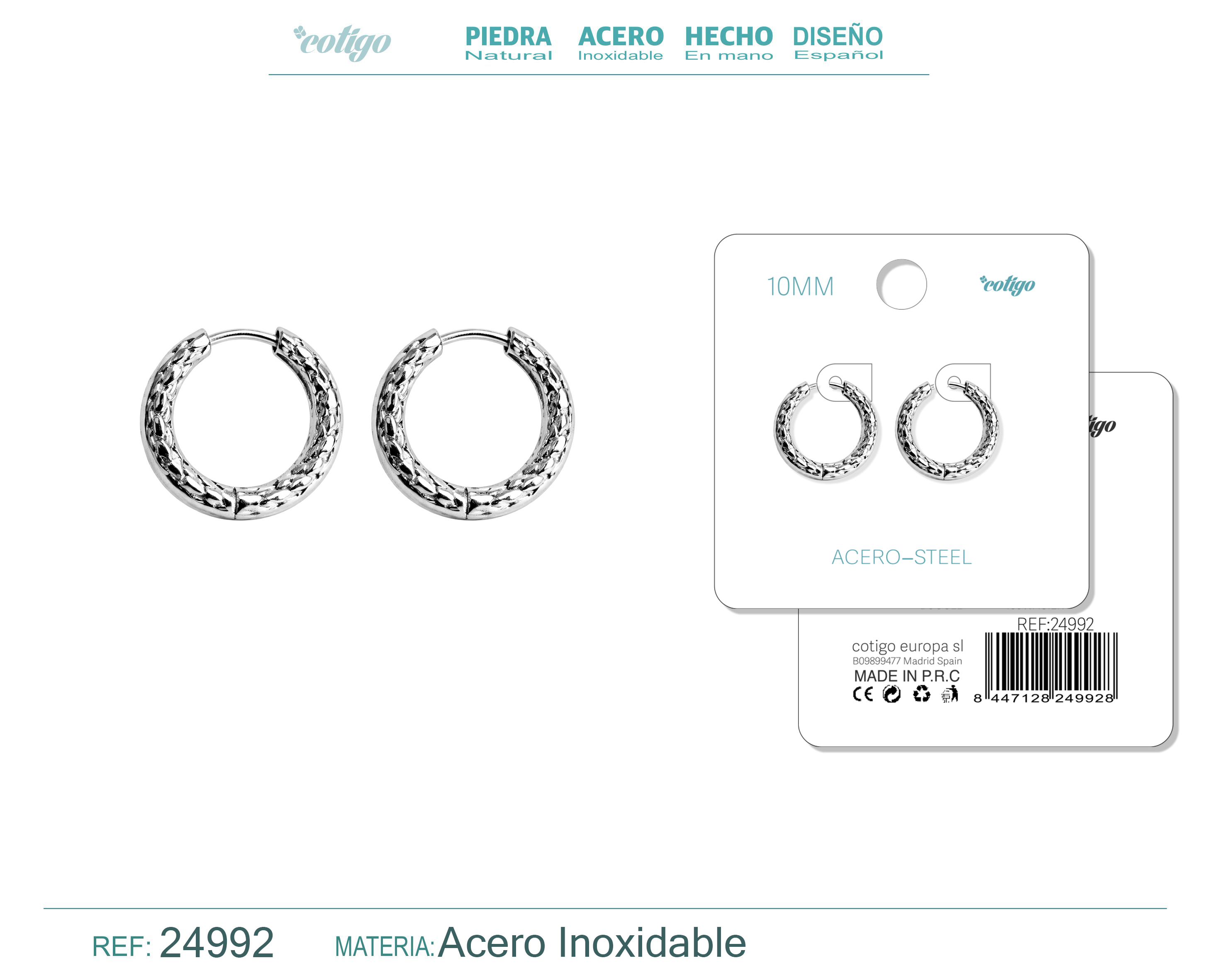 Aro Acero 10mm Color Plateado