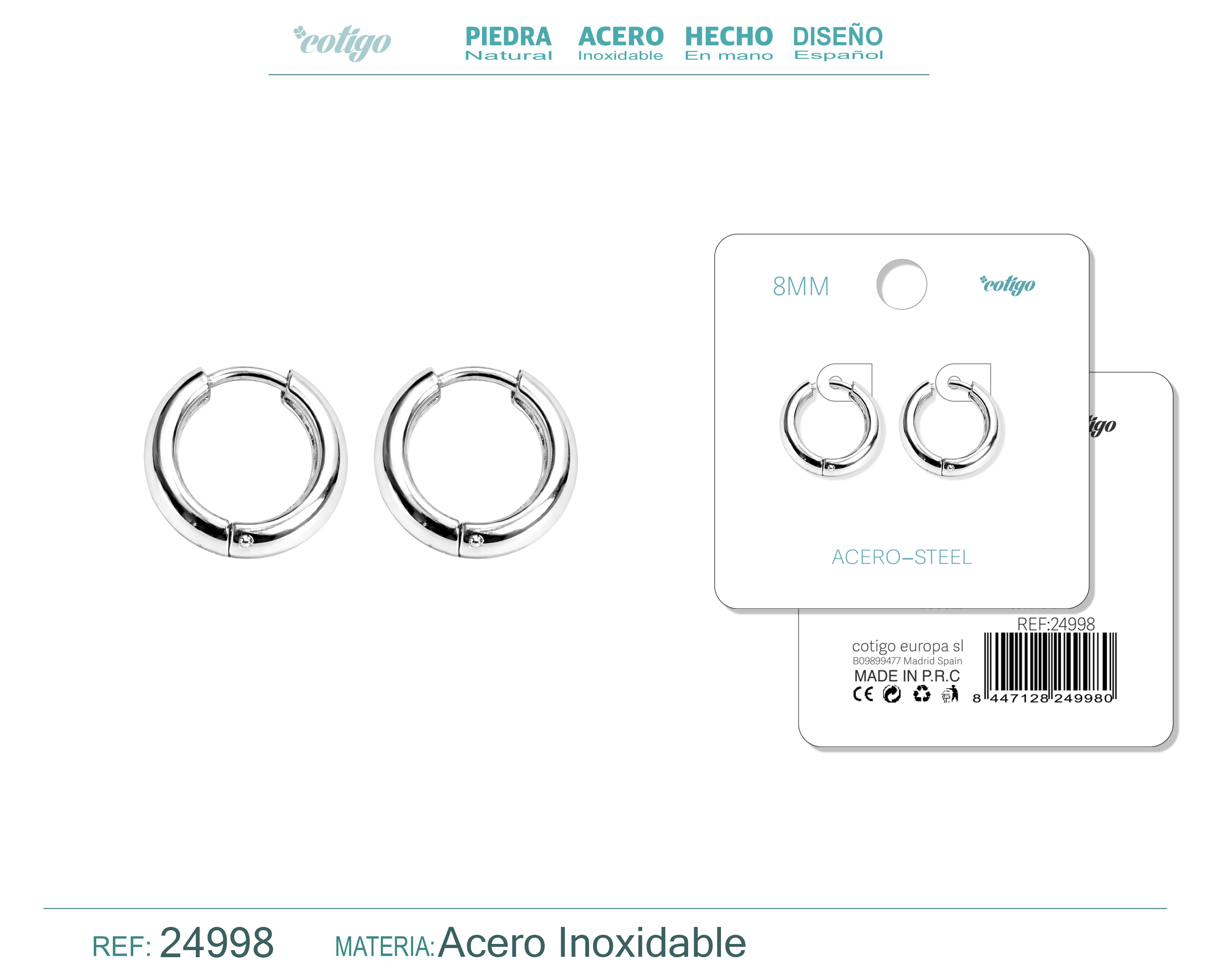Aro Acero 8mm Color Plateado