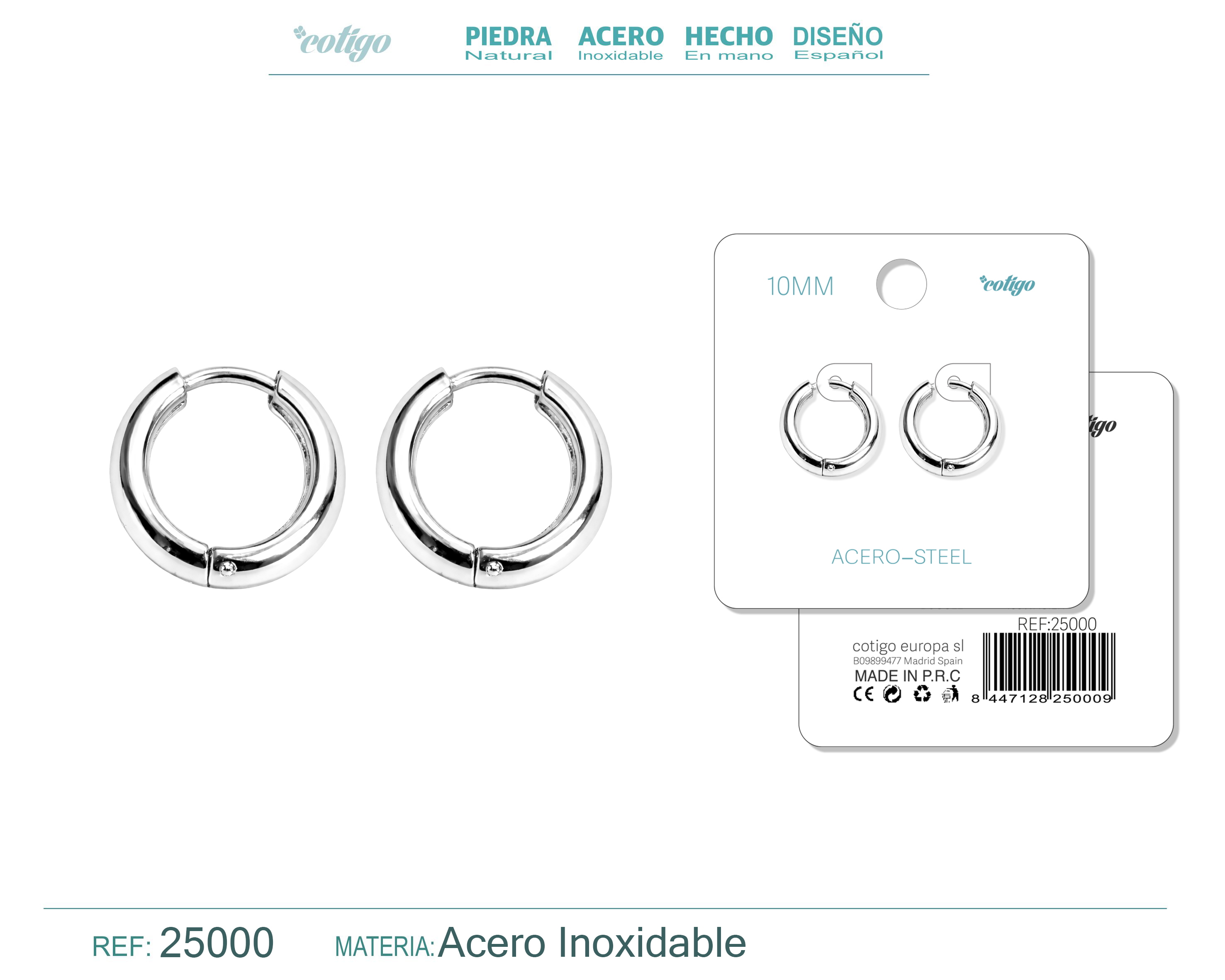 Aro Acero 10mm Color Plateado