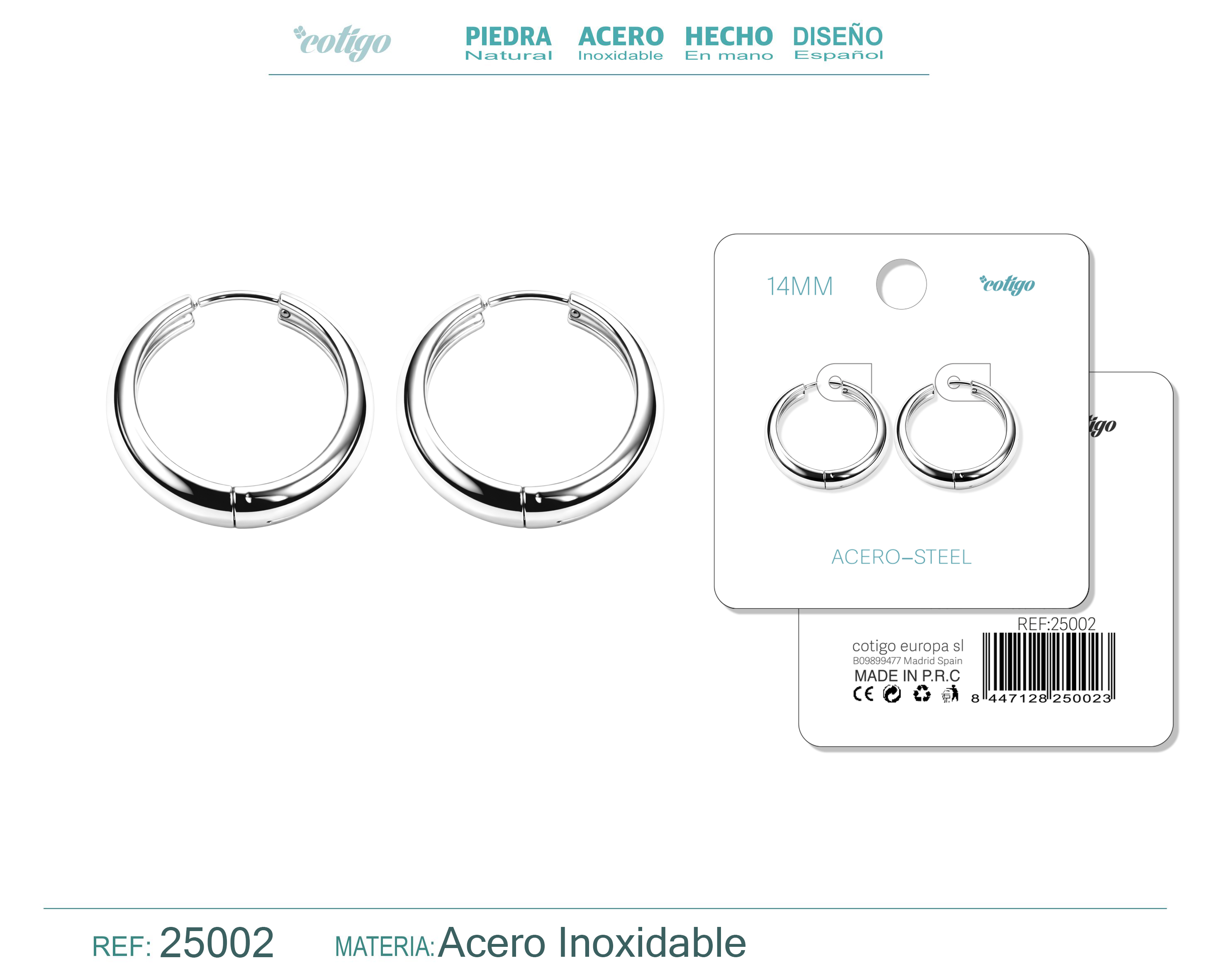 Aro Acero 14mm Color Plateado
