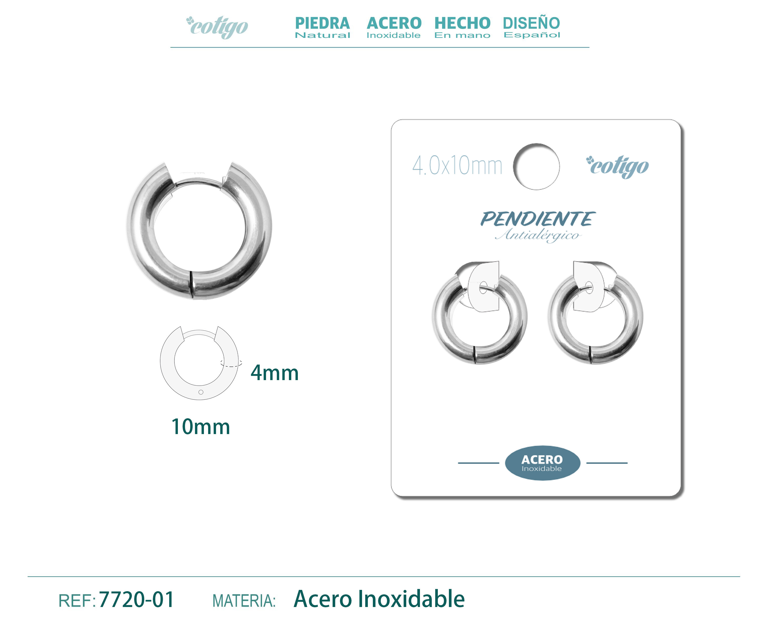 Pendiente Aro Acero 4.0x10mm Acero