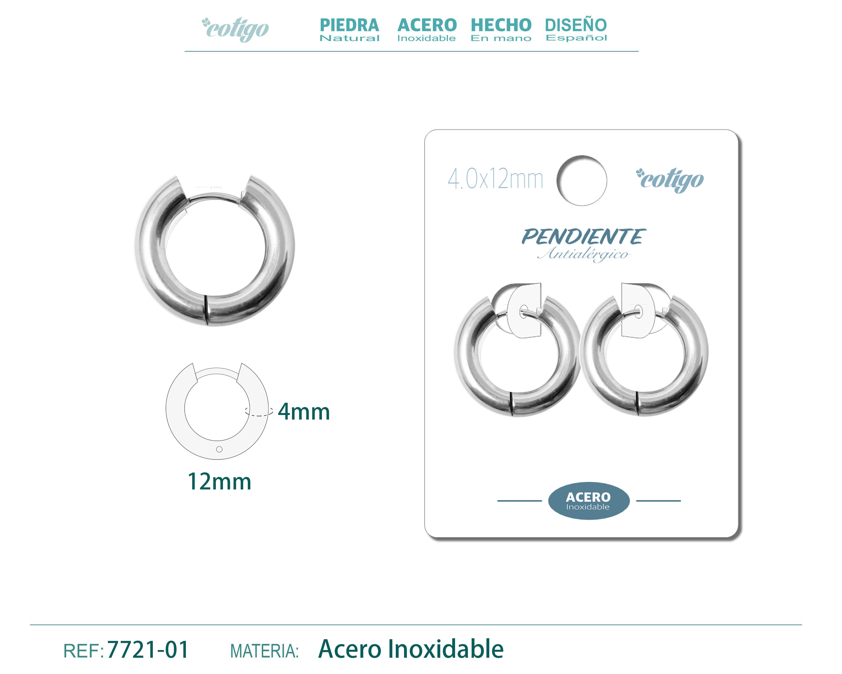 Pendiente Aro Acero 4.0x12mm Acero