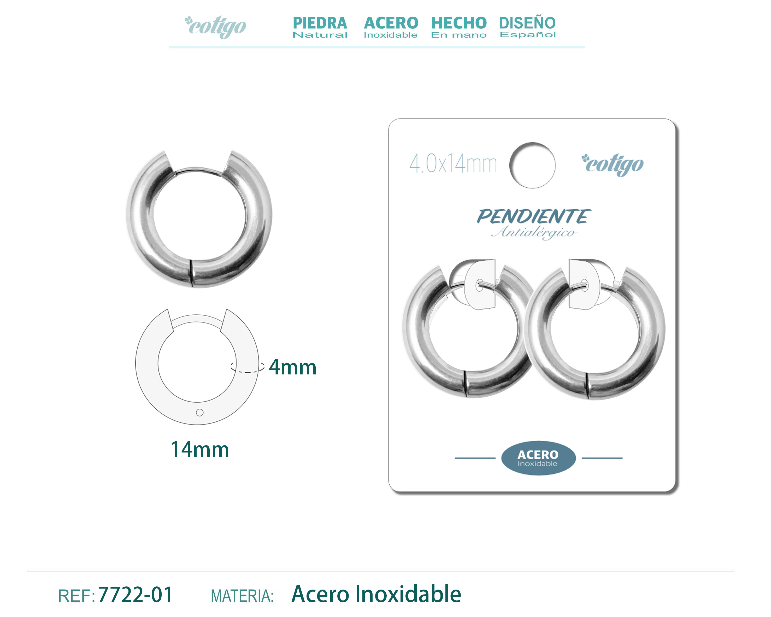 Pendiente Aro Acero 4.0x14mm Acero