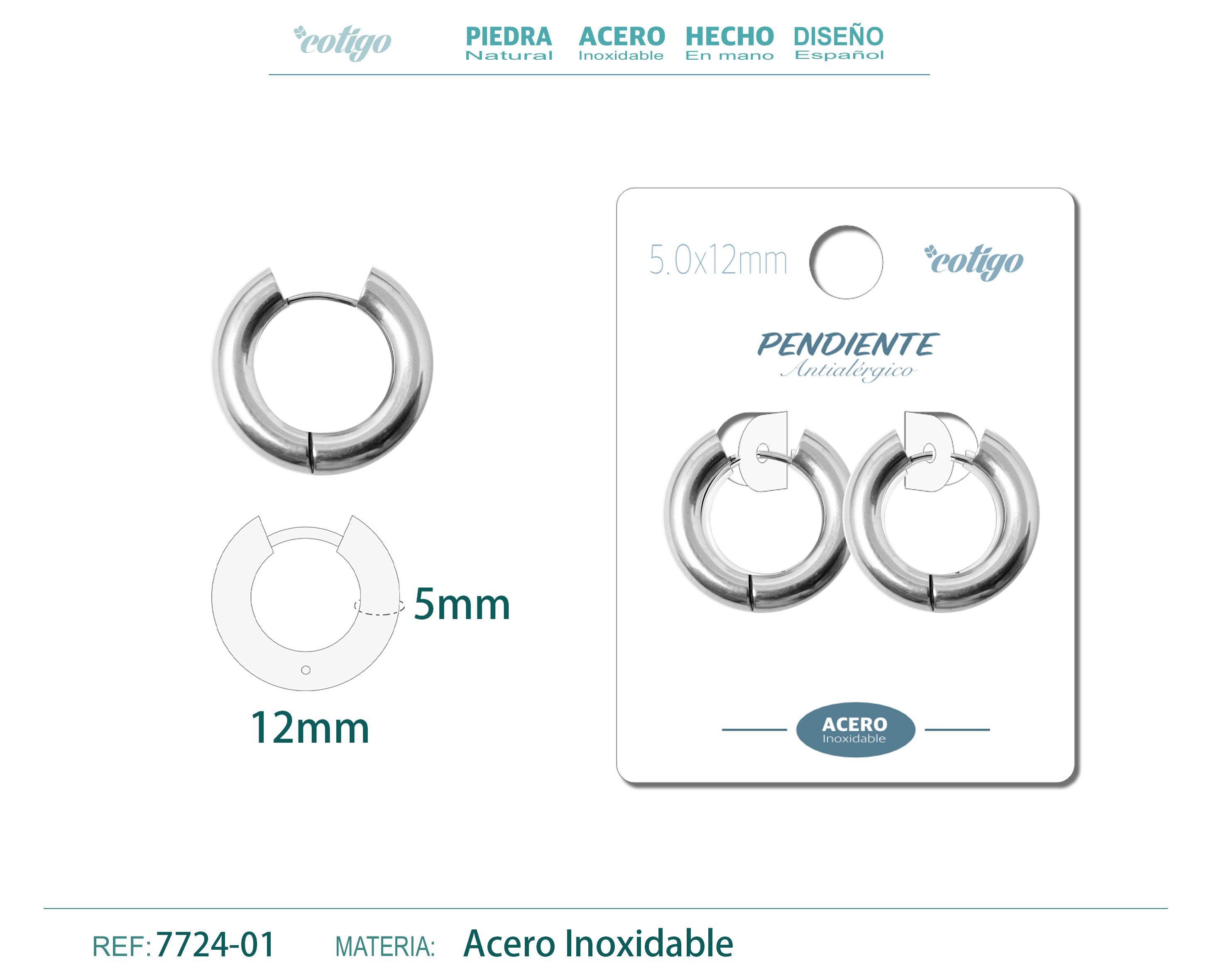 Pendiente Aro Acero 5.0x12mm Acero