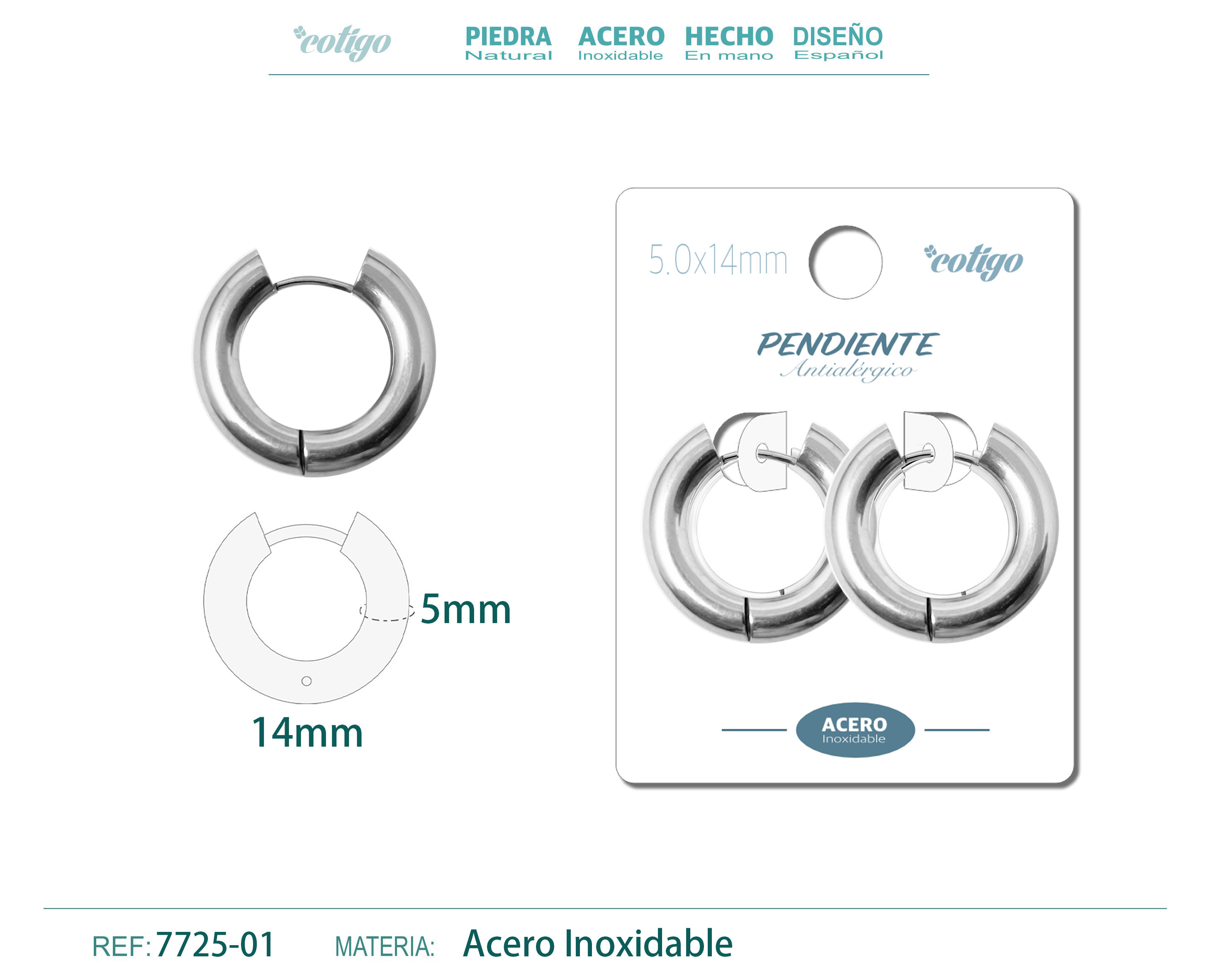 Pendiente Aro Acero 5.0x14mm Acero