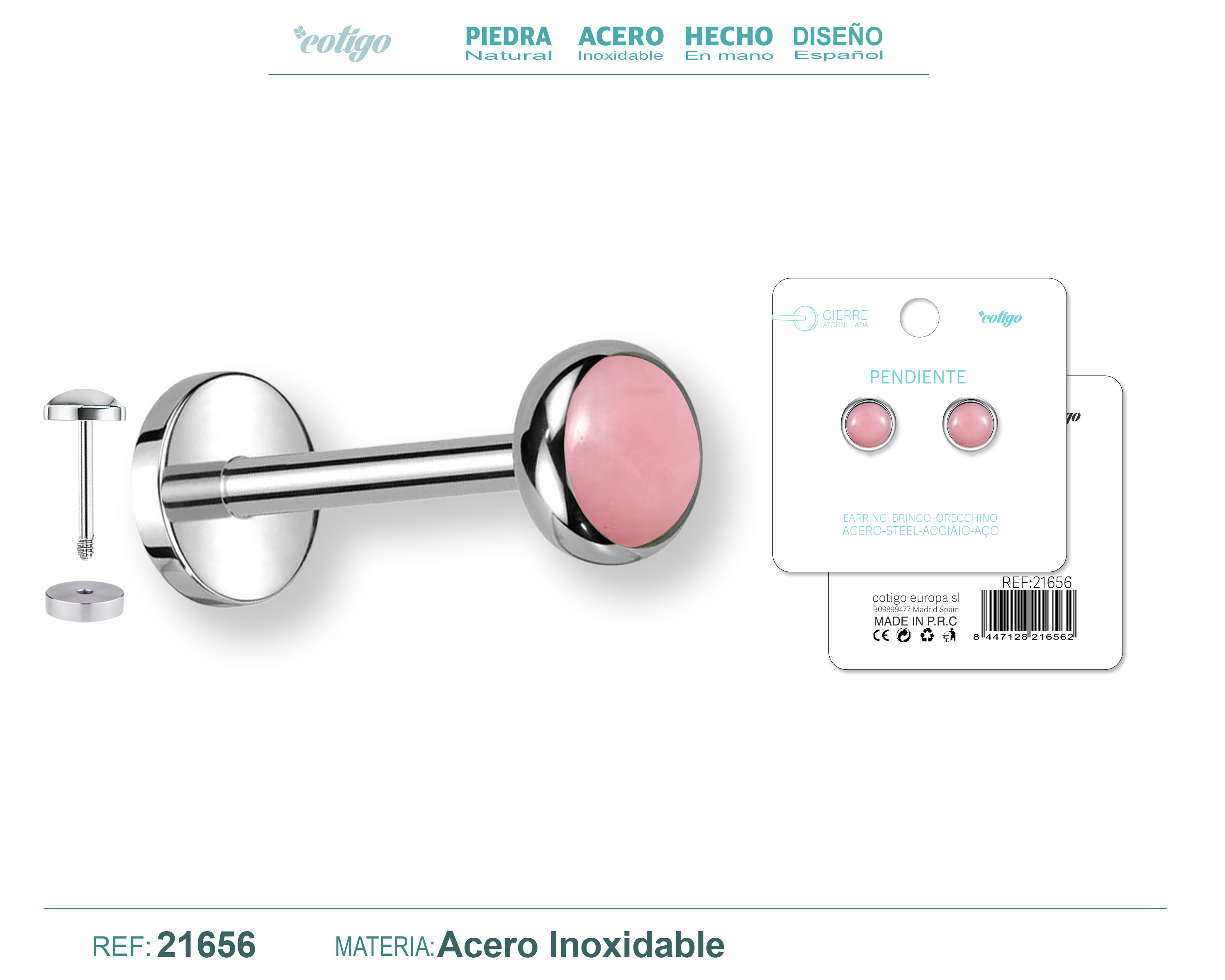 Pendiente Acero color Plateado Con cierre rosca