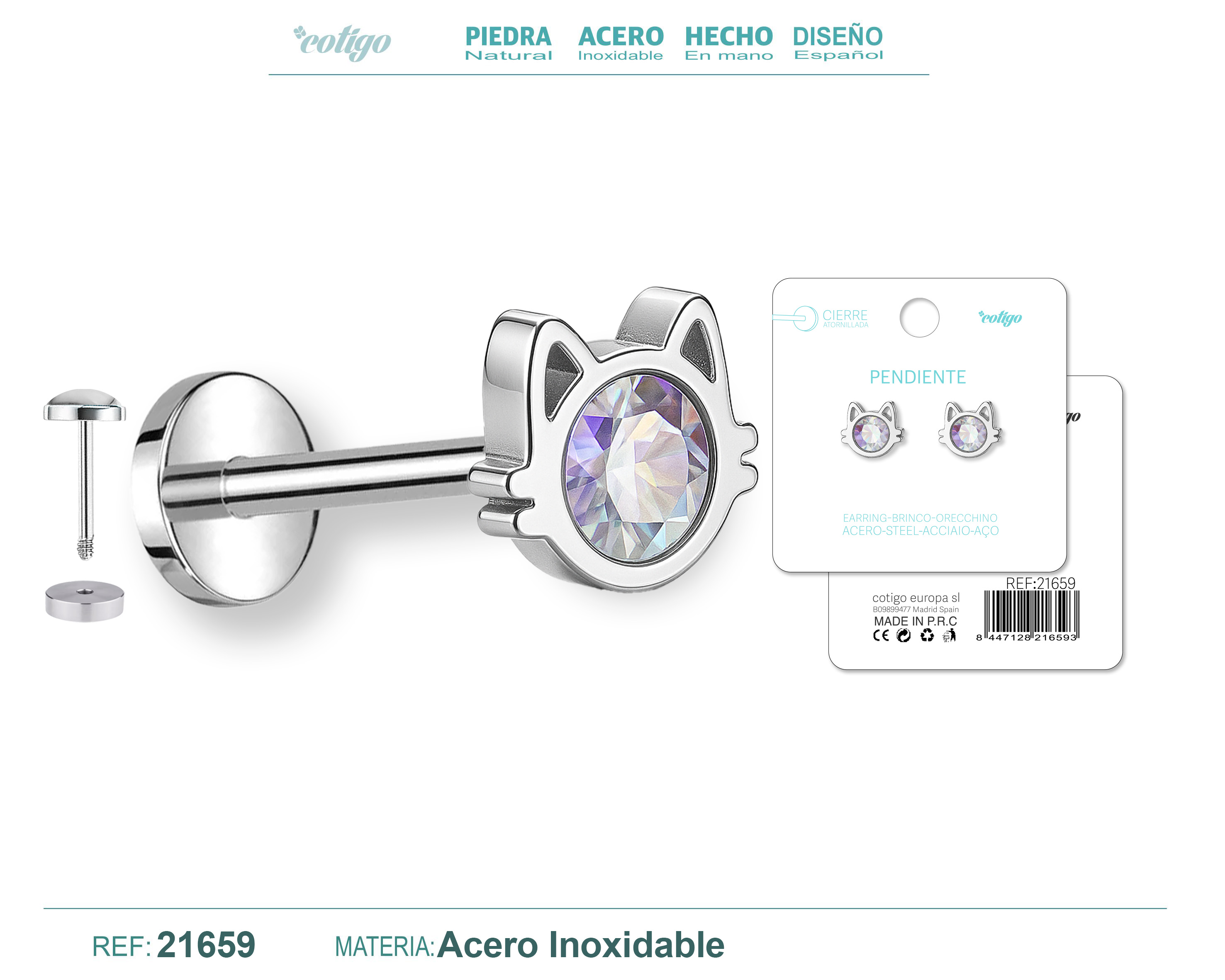 Pendiente Acero color Plateado Con cierre rosca