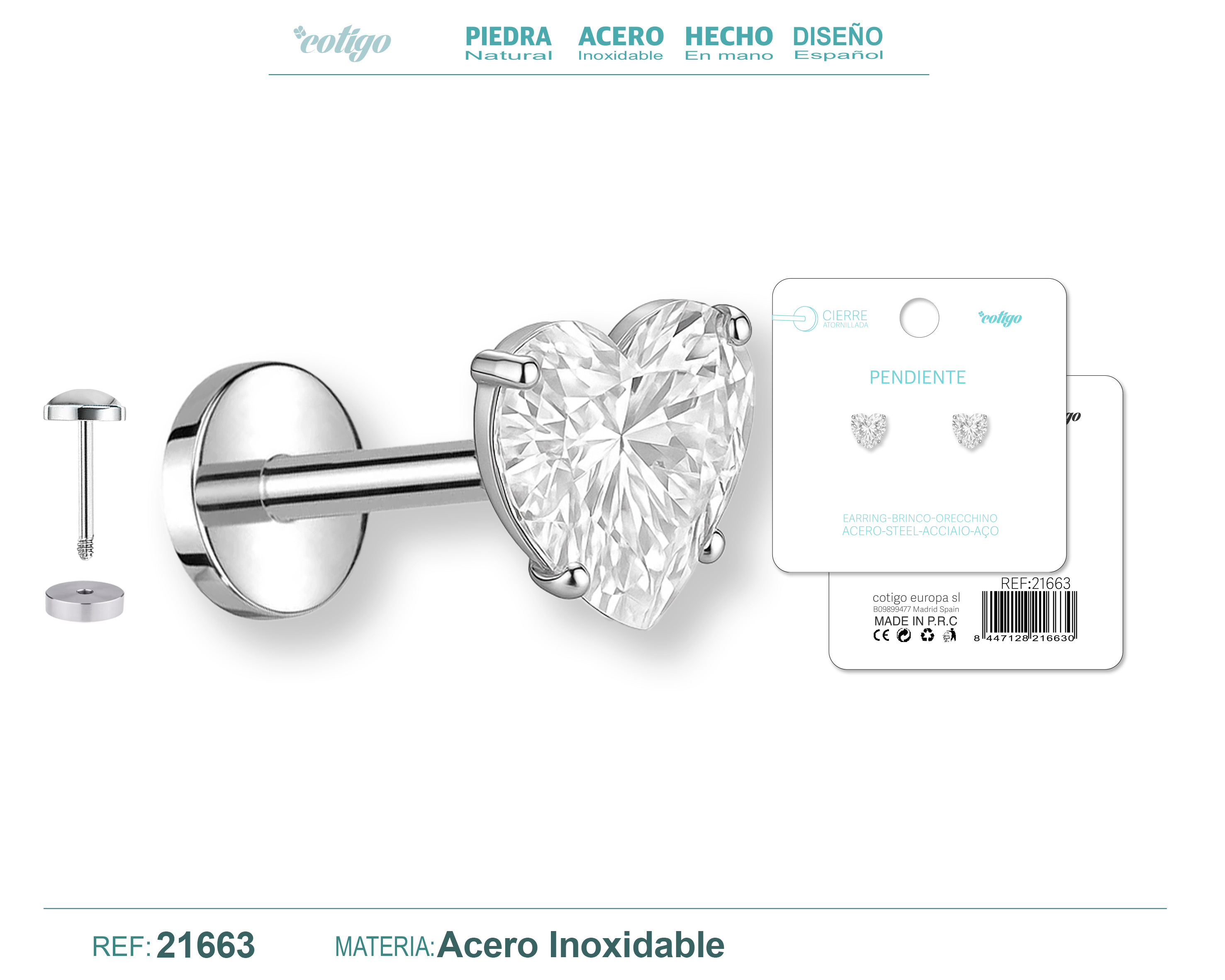 Pendiente Acero color Plateado Con cierre rosca
