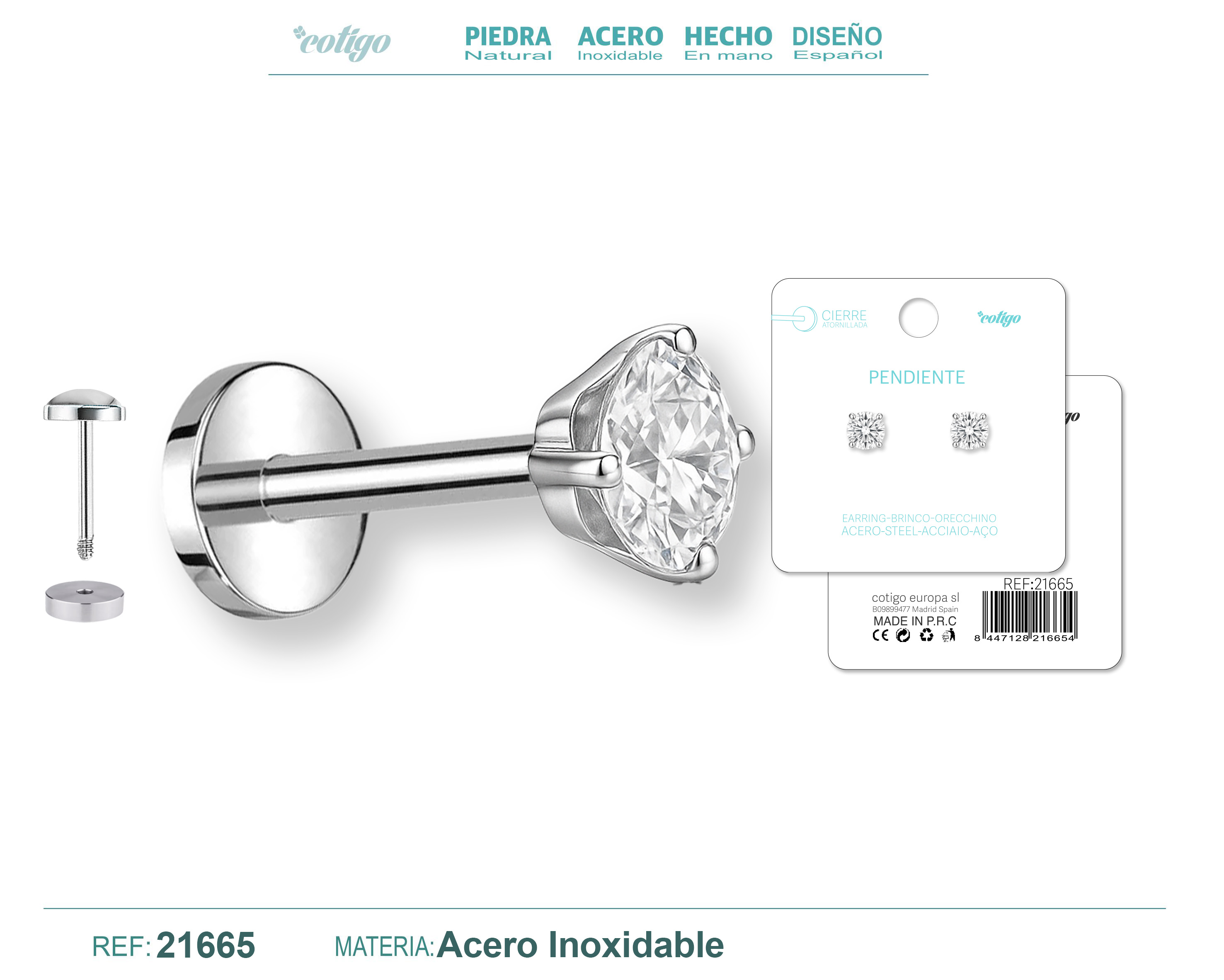 Pendiente Acero color Plateado Con cierre rosca