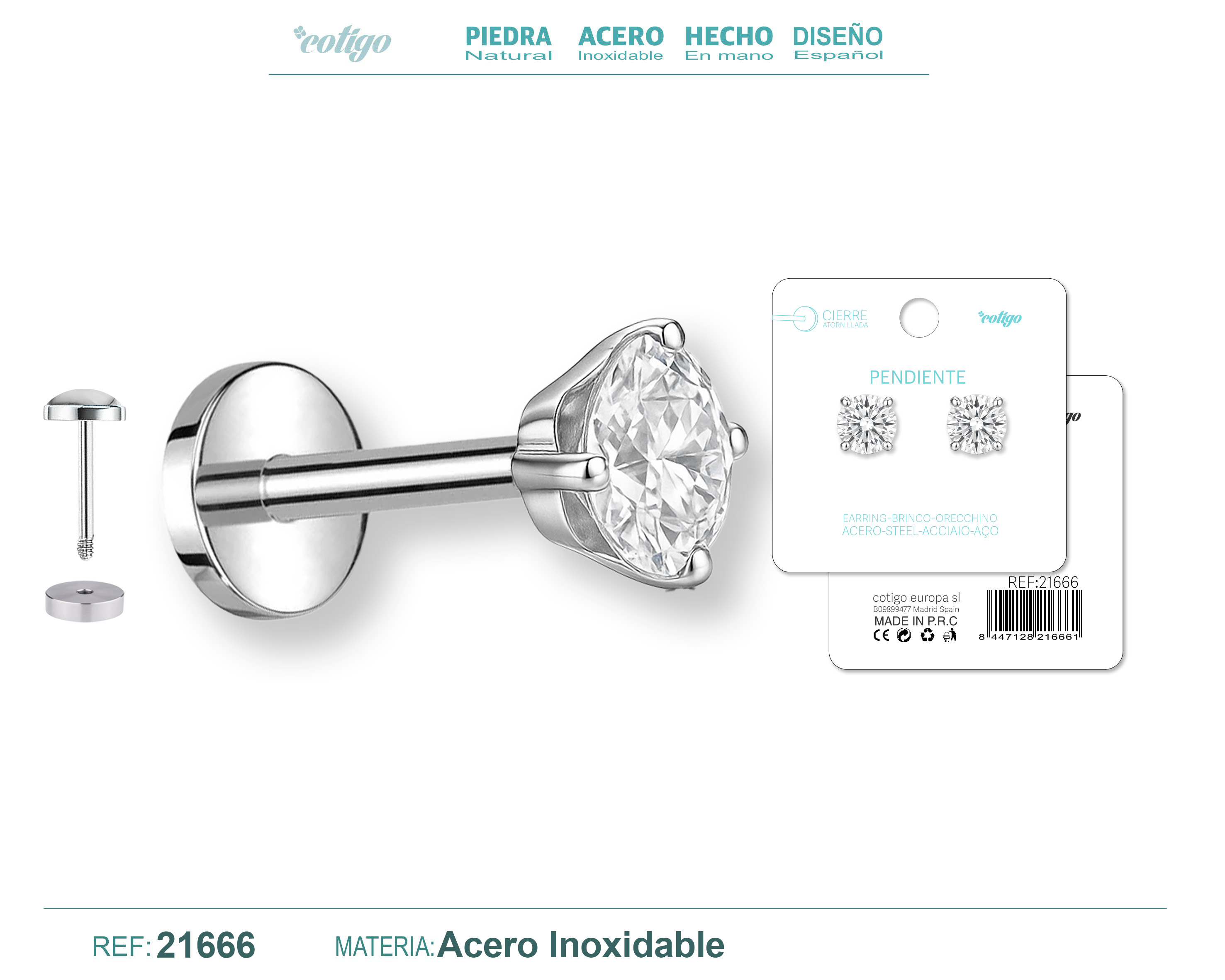 Pendiente Acero color Plateado Con cierre rosca
