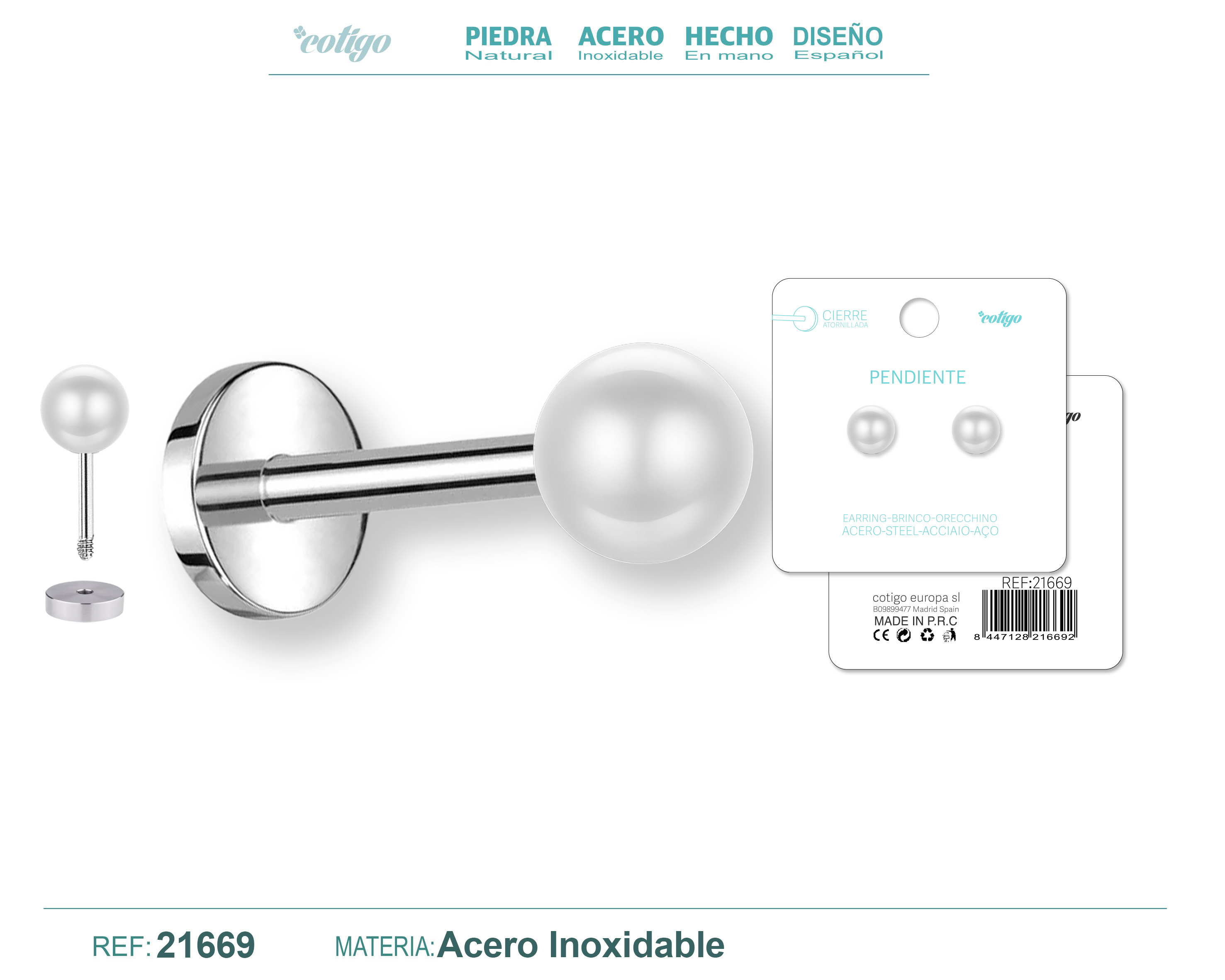 Pendiente Acero color Plateado Con cierre rosca
