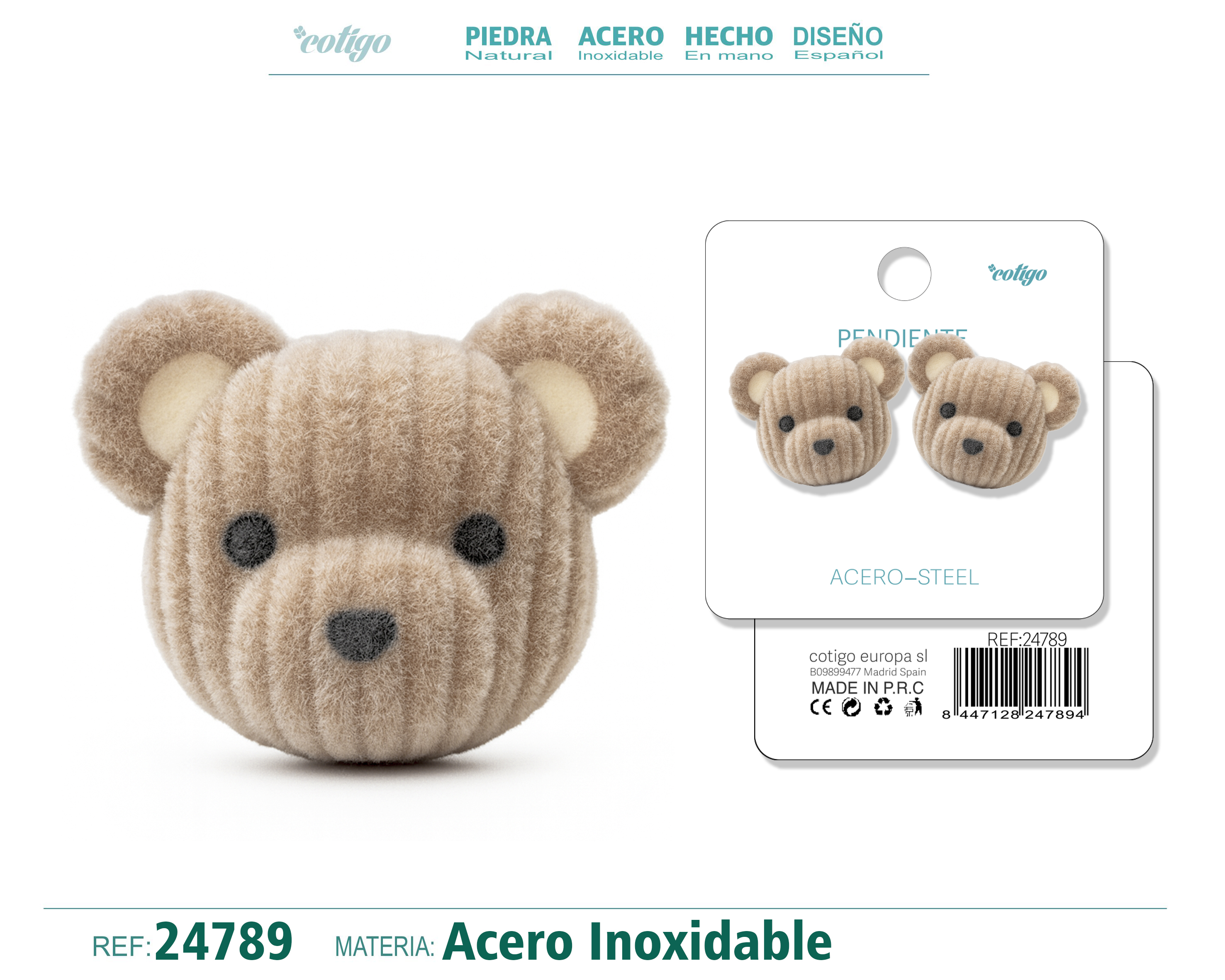 Pendiente Terciopelo con Accesorio Acero Inoxidable